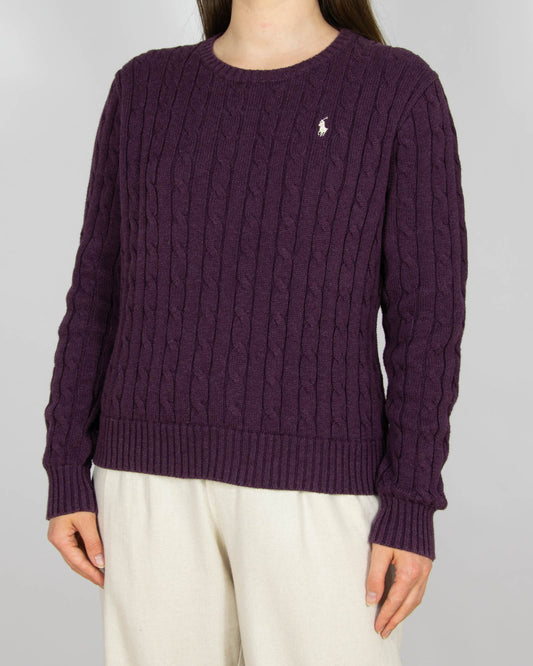 Śliwkowy bawełniany sweter warkoczowy Ralph Lauren - M/L