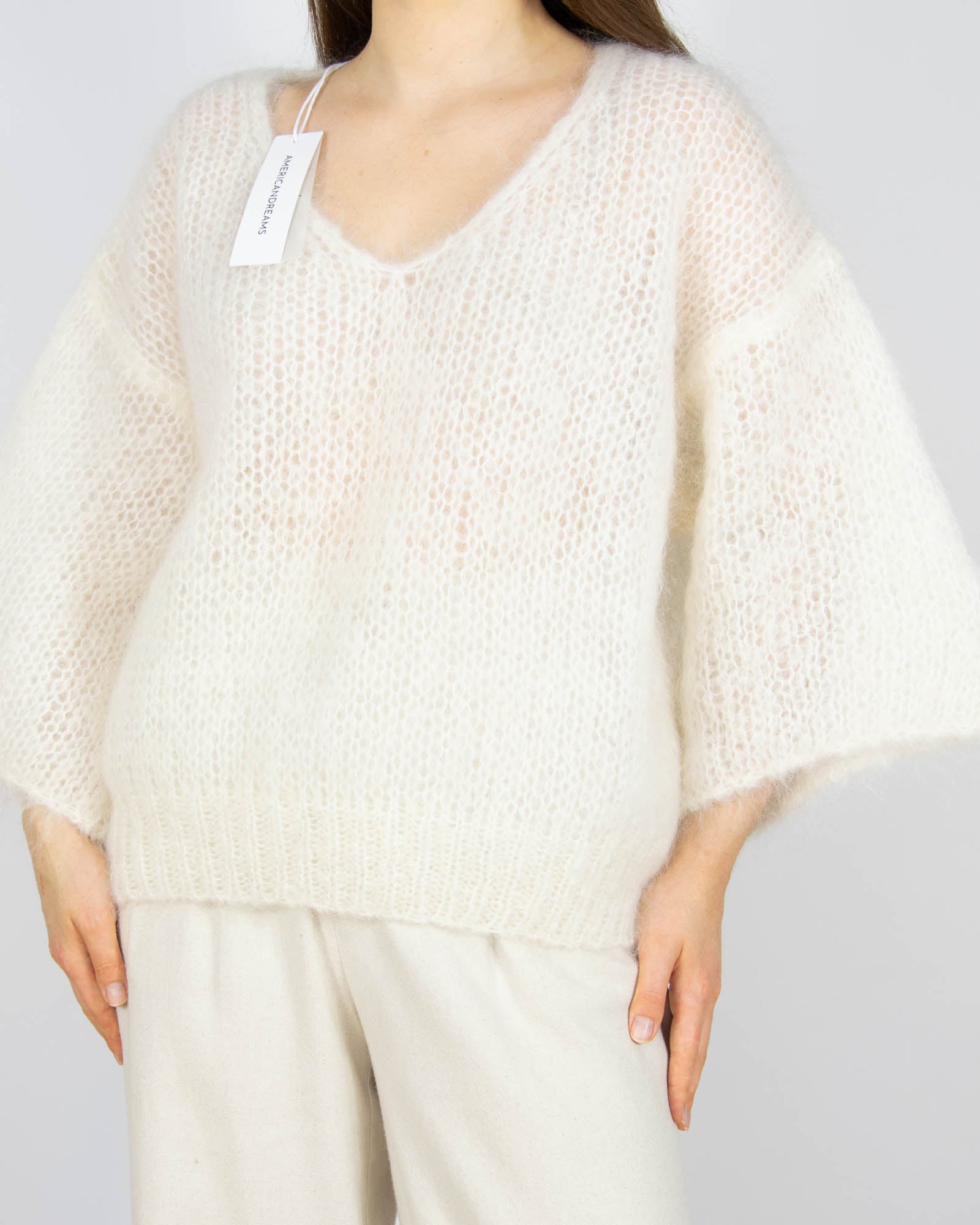 Nowy śmietankowy moherowy sweter AMERICANDREAMS