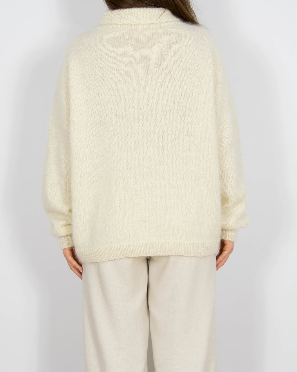 Śmietankowy moherowy sweter Handmade - M/L