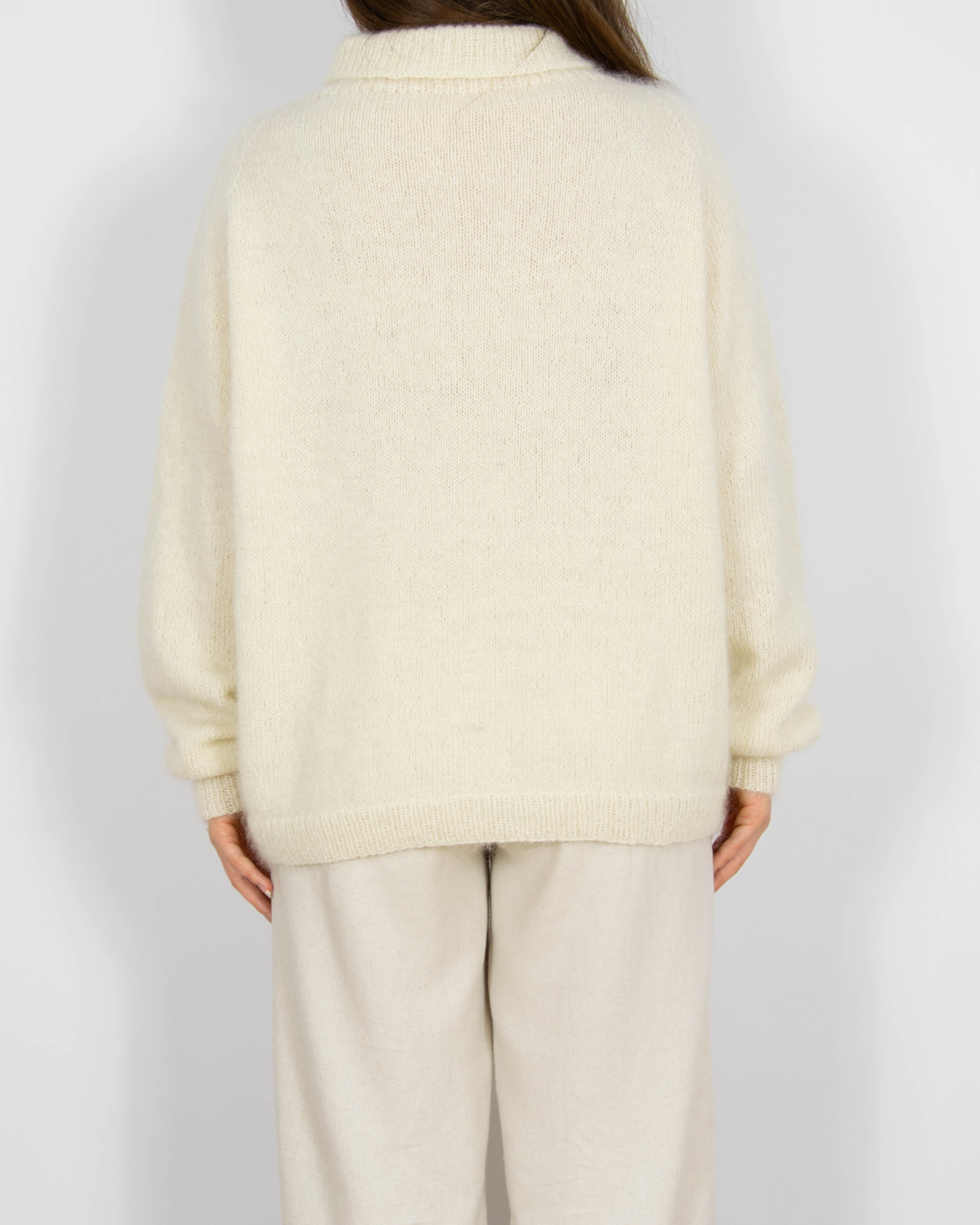 Śmietankowy moherowy sweter Handmade - M/L