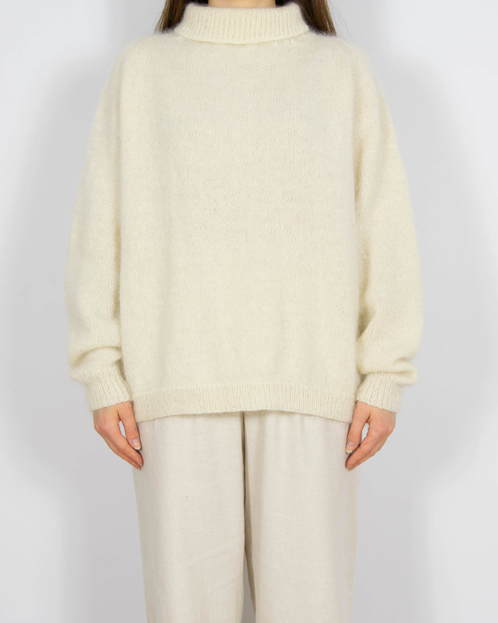 Śmietankowy moherowy sweter Handmade - M/L