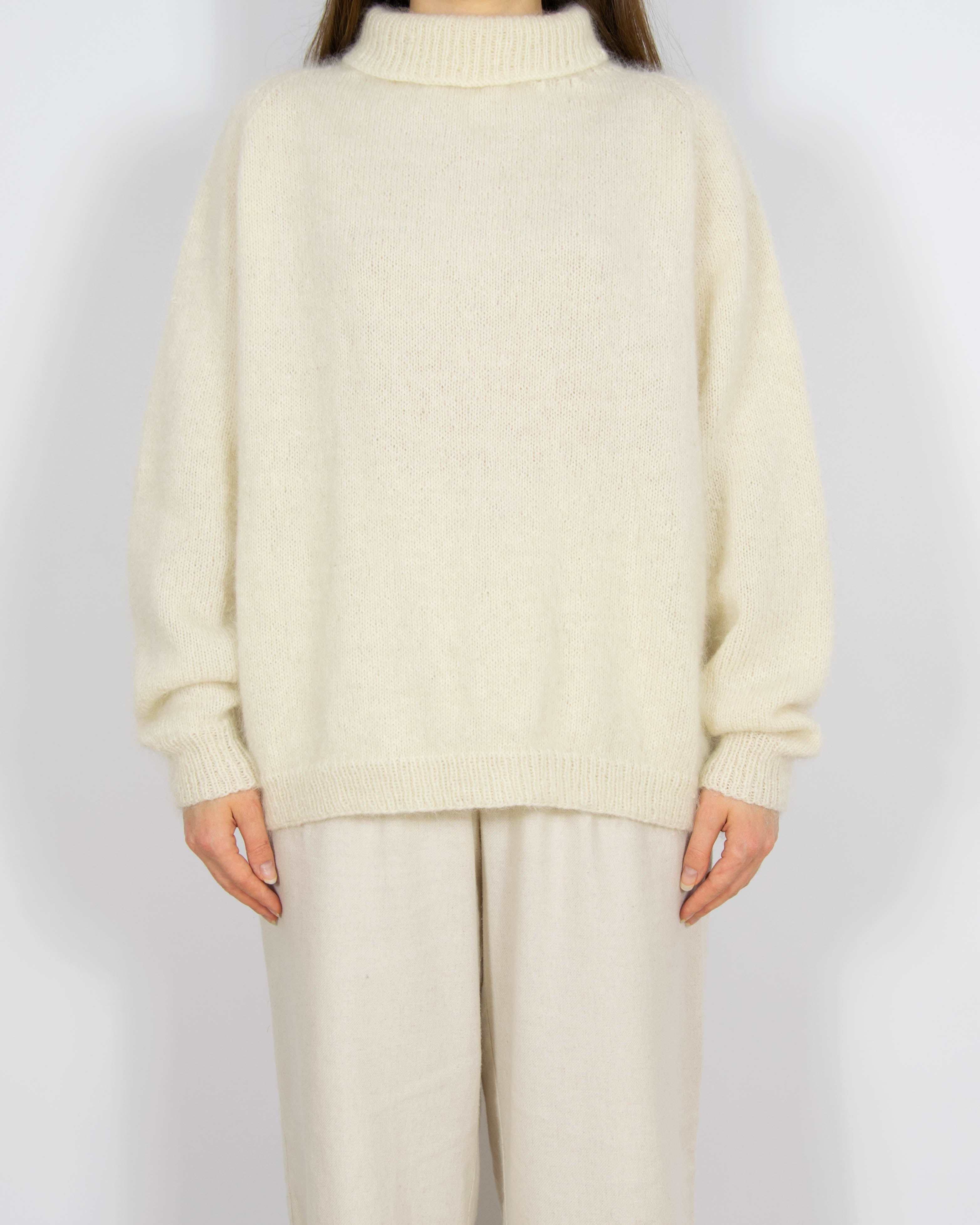 Śmietankowy moherowy sweter Handmade - M/L