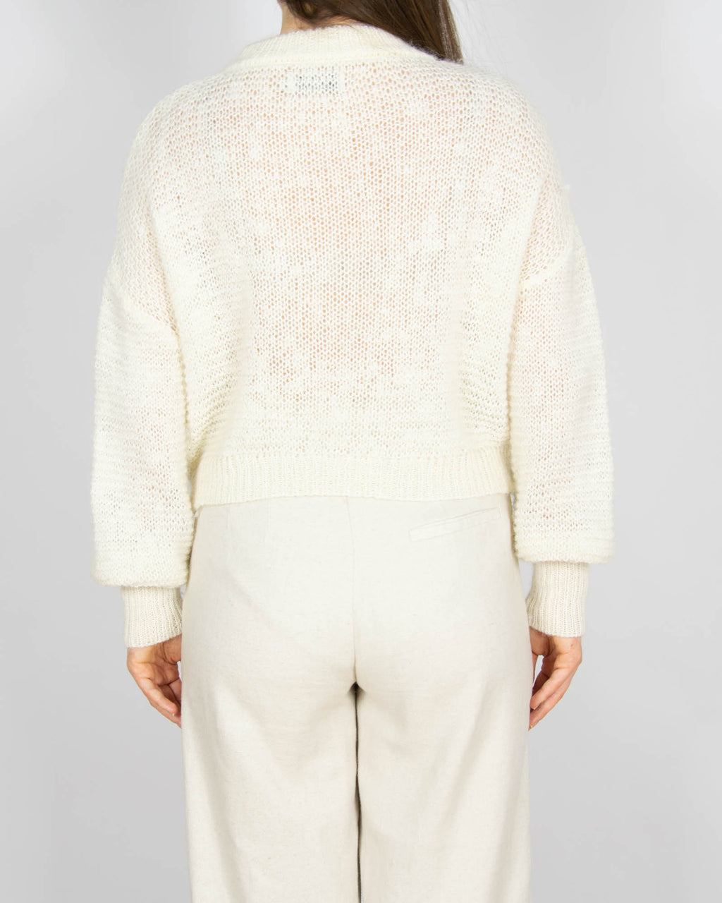 Śmietankowy wełniany (wełna + alpaka) sweter - M
