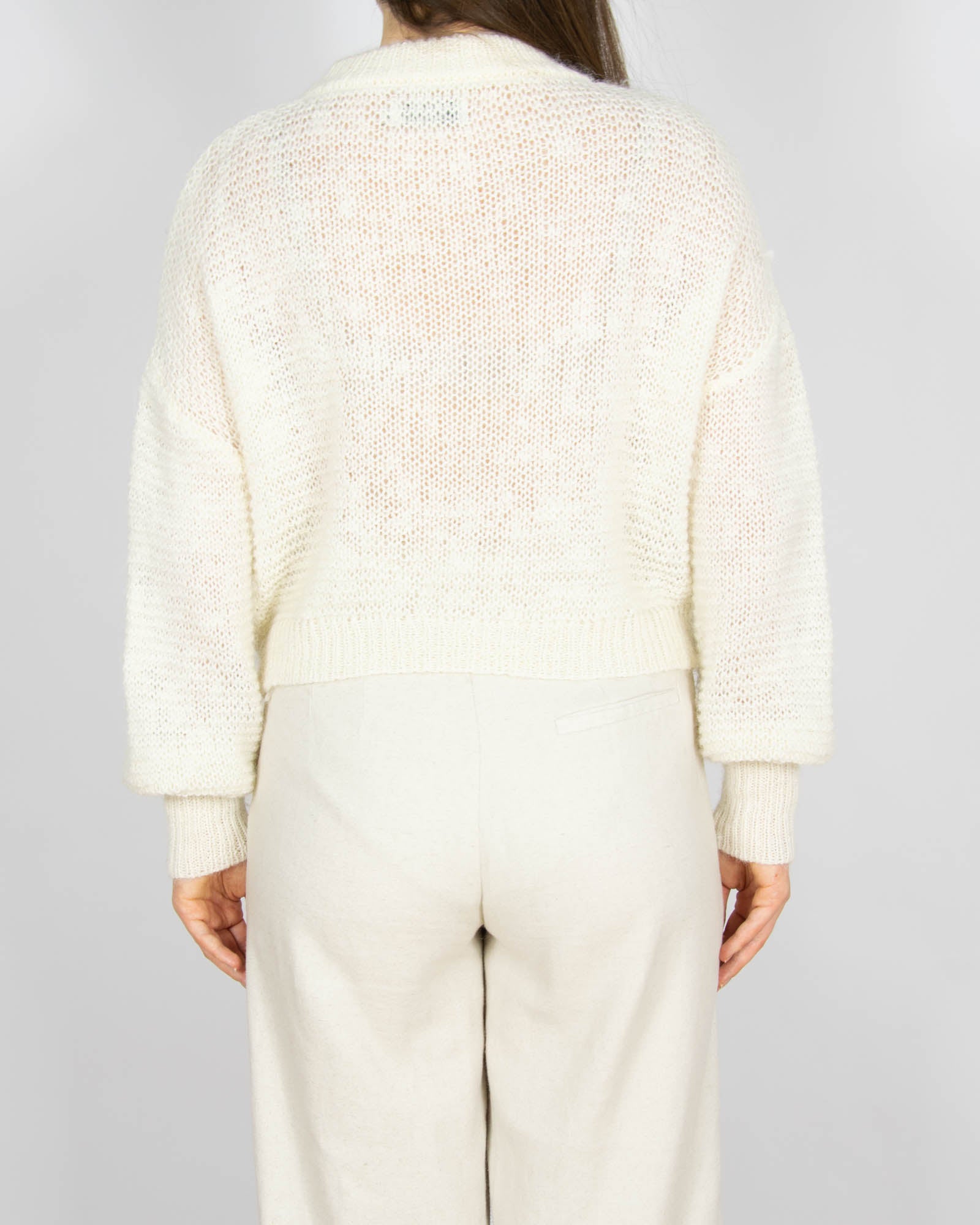 Śmietankowy wełniany (wełna + alpaka) sweter - M