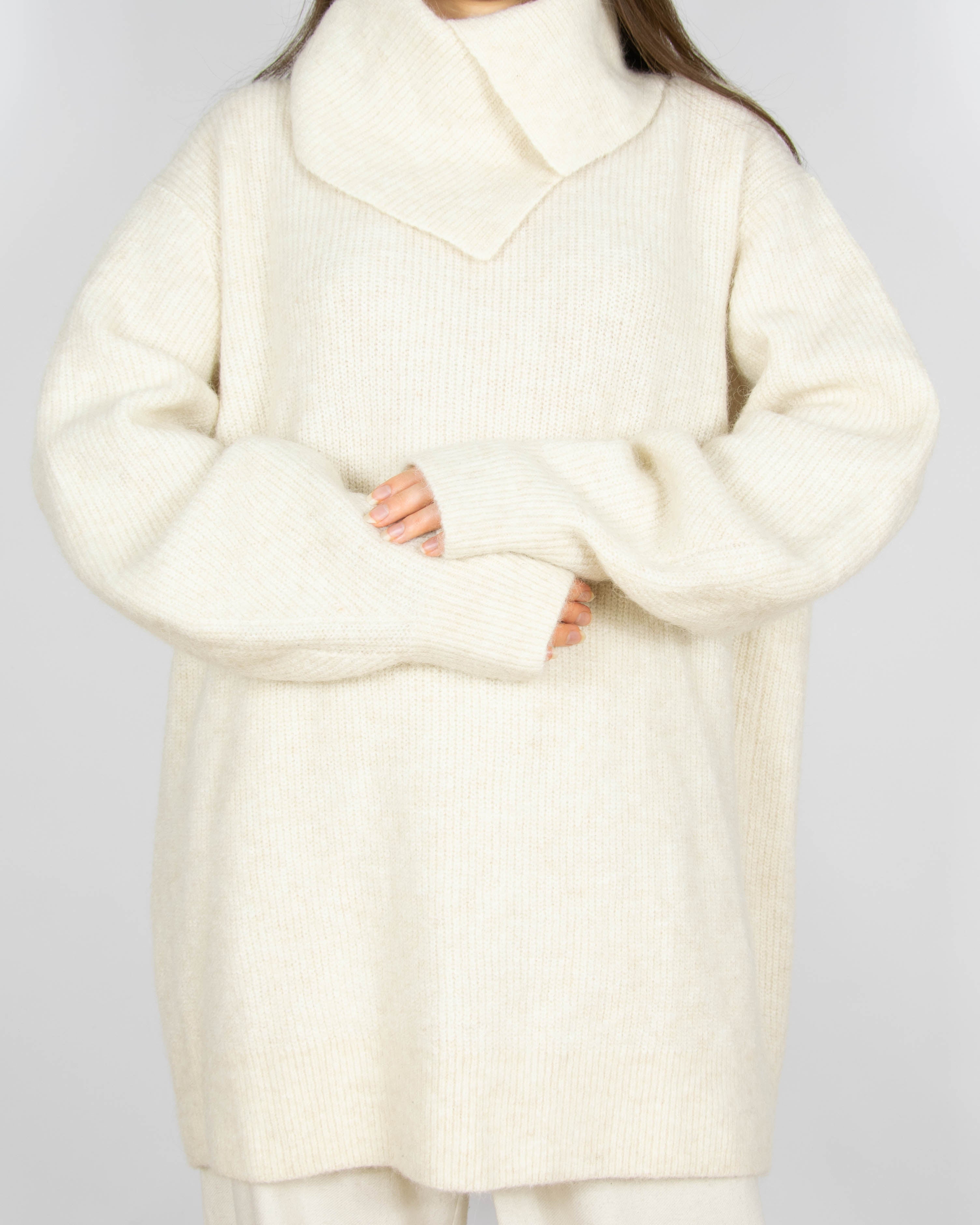 Nowy kremowy wełniany (wełna + alpaka) sweter H&M Premium - L