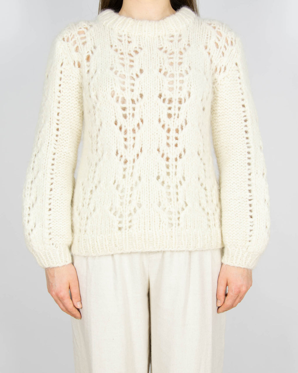 Śmietankowy wełniany (alpaka) sweter - S