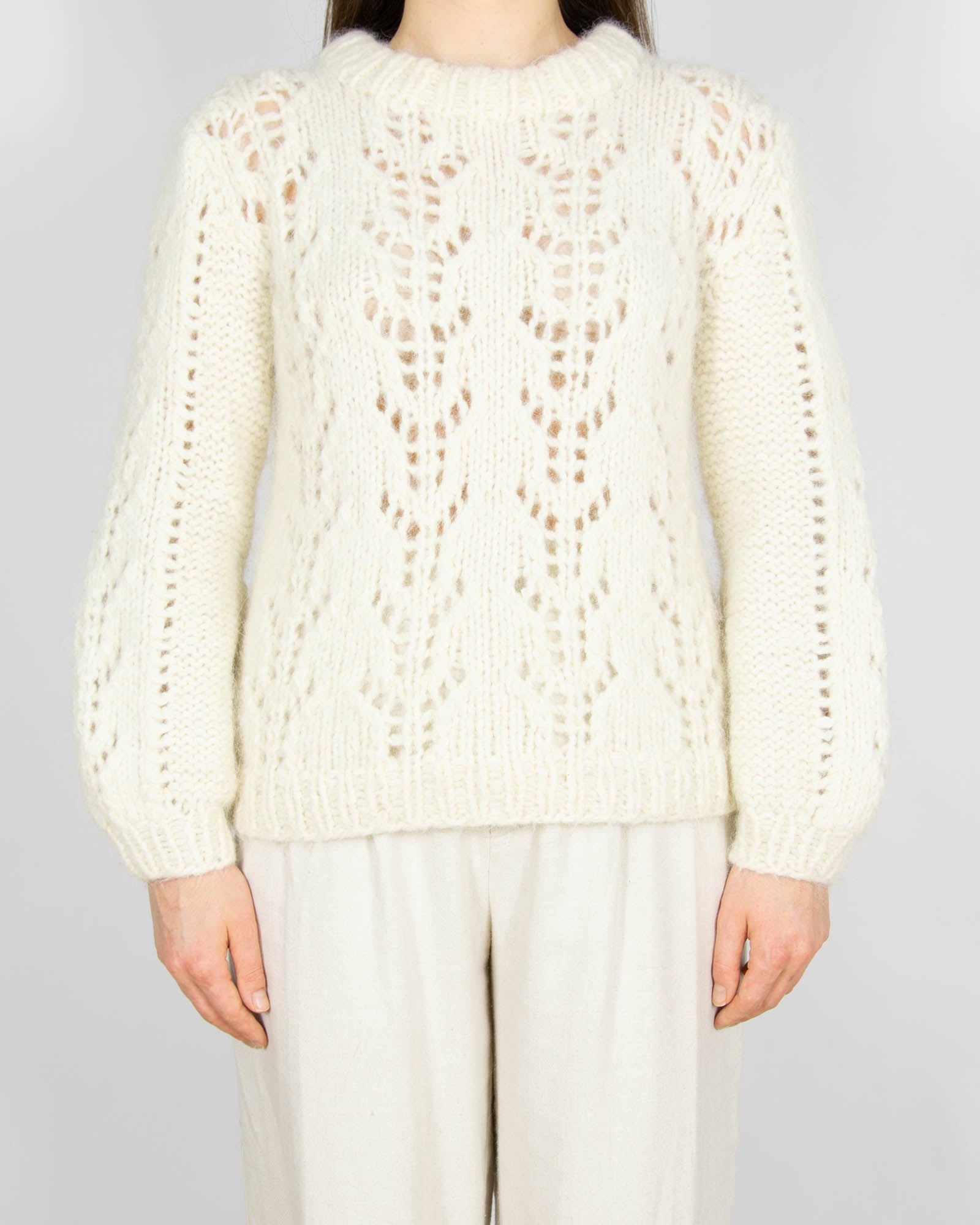 Śmietankowy wełniany (alpaka) sweter - S