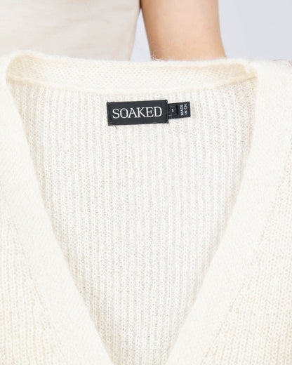 Śmietankowy (alpaka + wełna) kardigan SOAKED - L