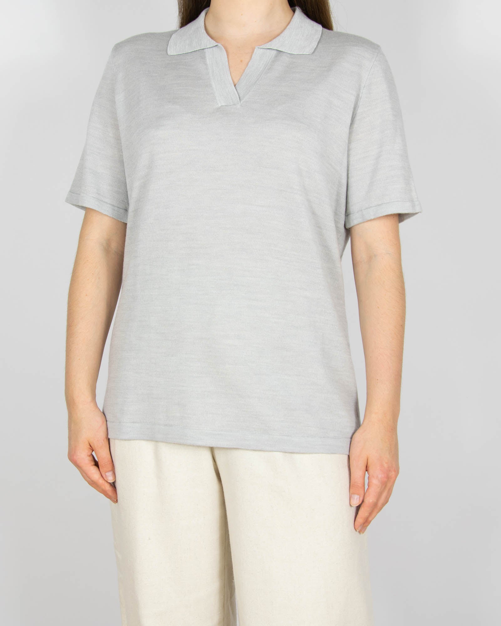 Jasnoszara (merino + lyocell) koszulka polo FALKE