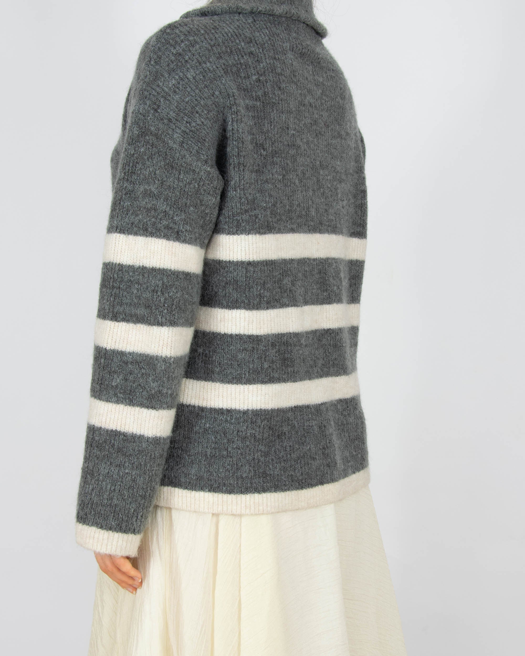 Szaro kremowy wełniany (merino) sweter w paski Selected Femme - M