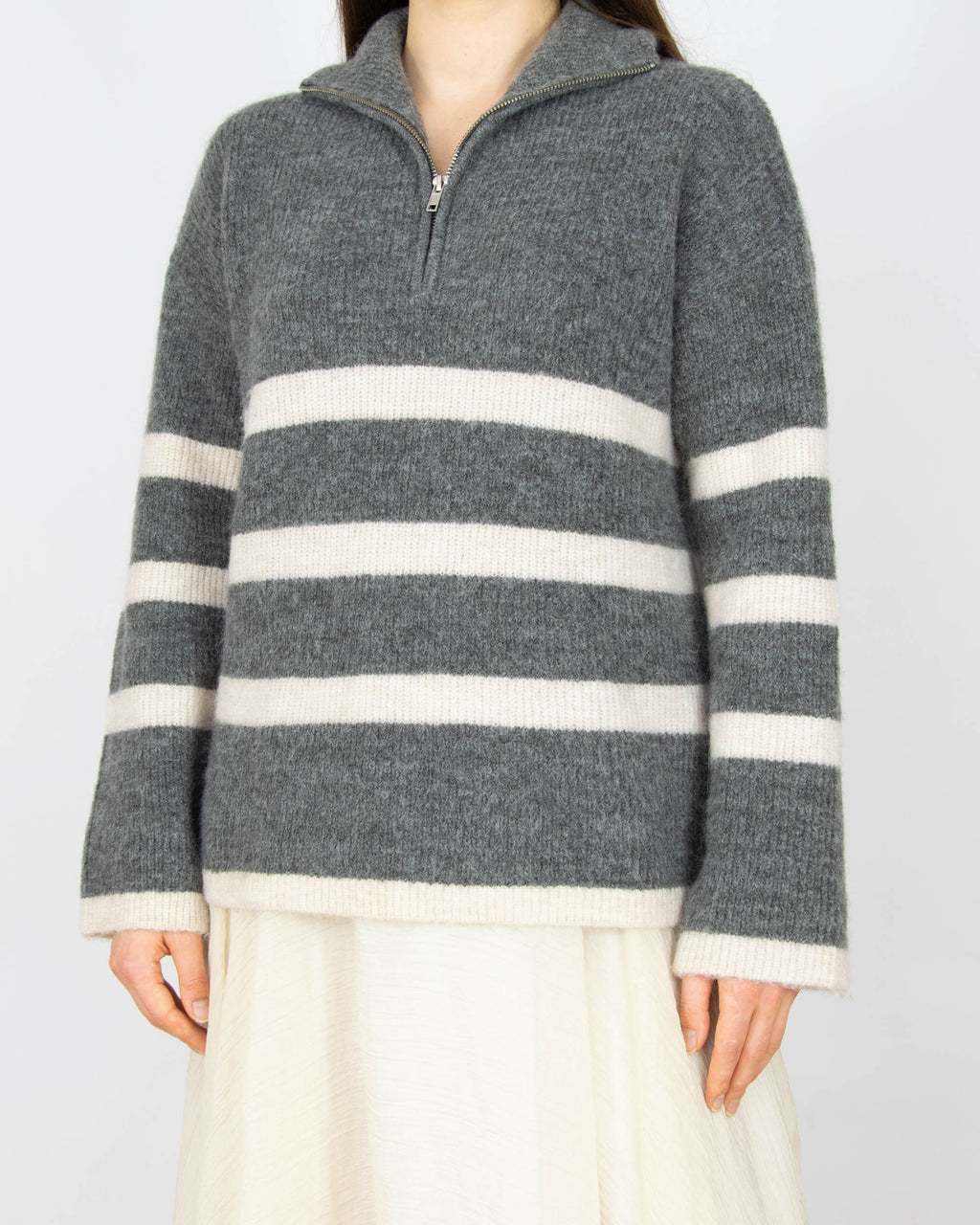 Szaro kremowy wełniany (merino) sweter w paski Selected Femme - M
