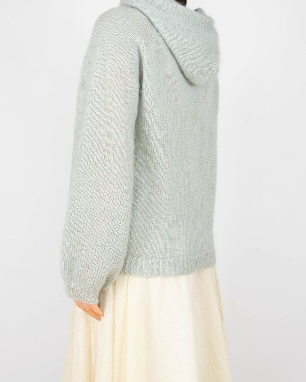 Szaroniebieski moherowy sweter z kapturem handmade