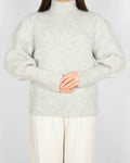 Jasnoszary moherowy sweter z bufiastymi rękawami Handmade - M