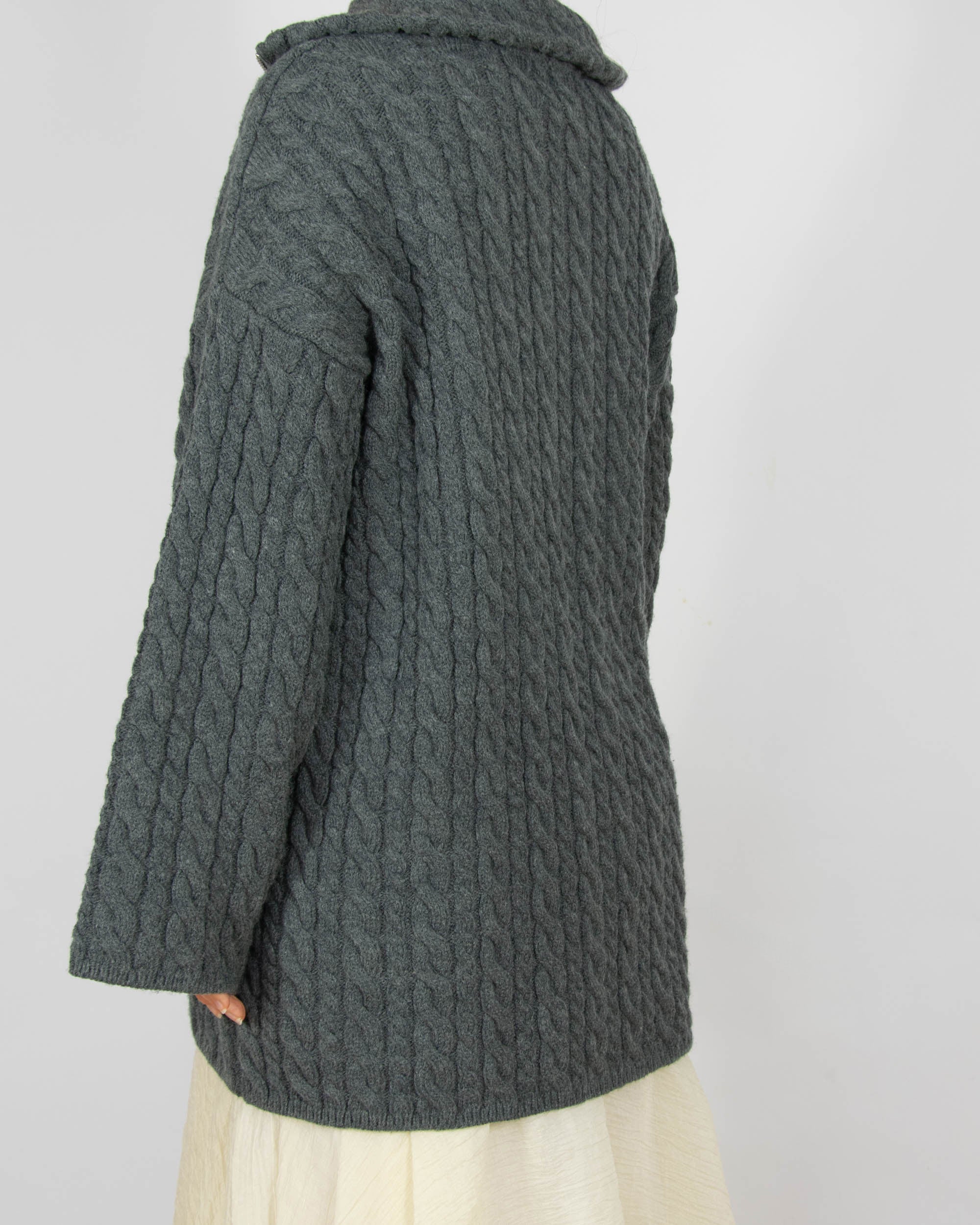 Szary wełniany warkoczowy sweter oversize H&M Premium - S/M