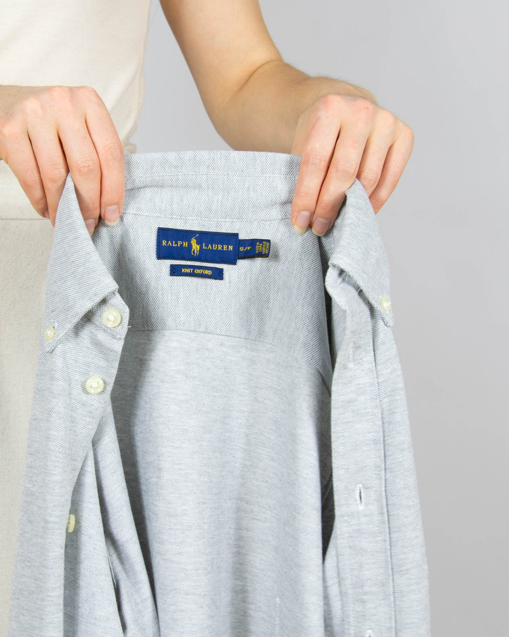 Szara bawełniana Oxford Knit koszula Ralph Lauren - S