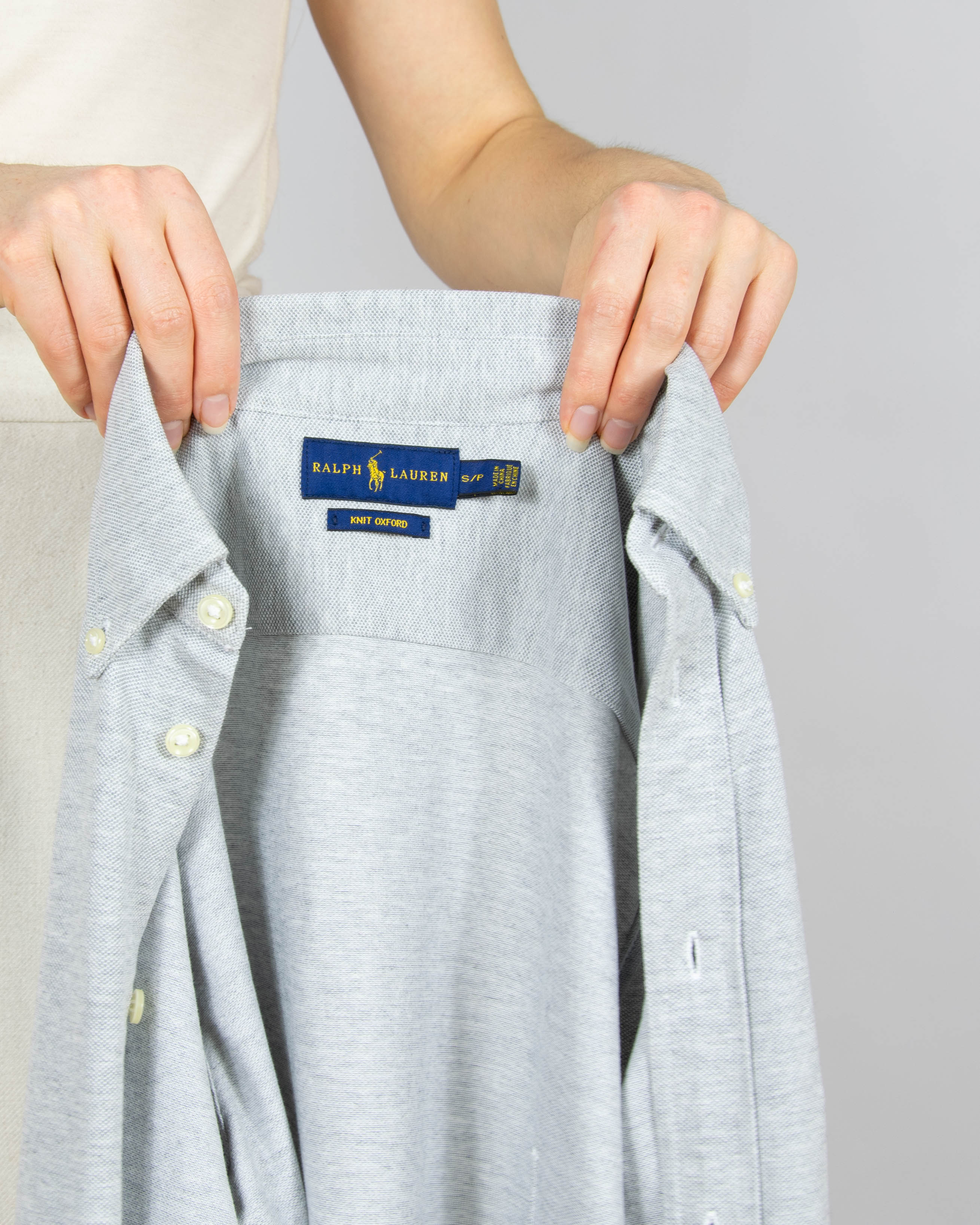 Szara bawełniana Oxford Knit koszula Ralph Lauren - S
