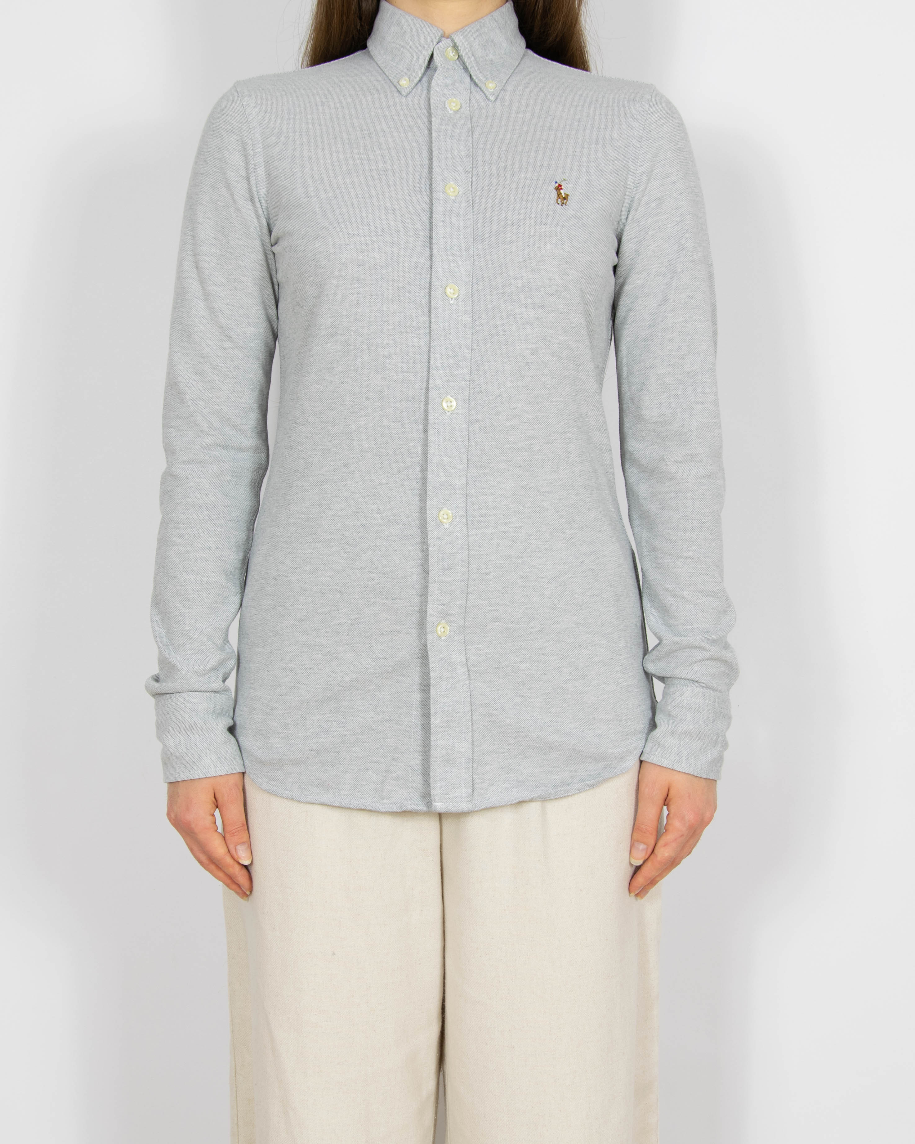 Szara bawełniana Oxford Knit koszula Ralph Lauren - S
