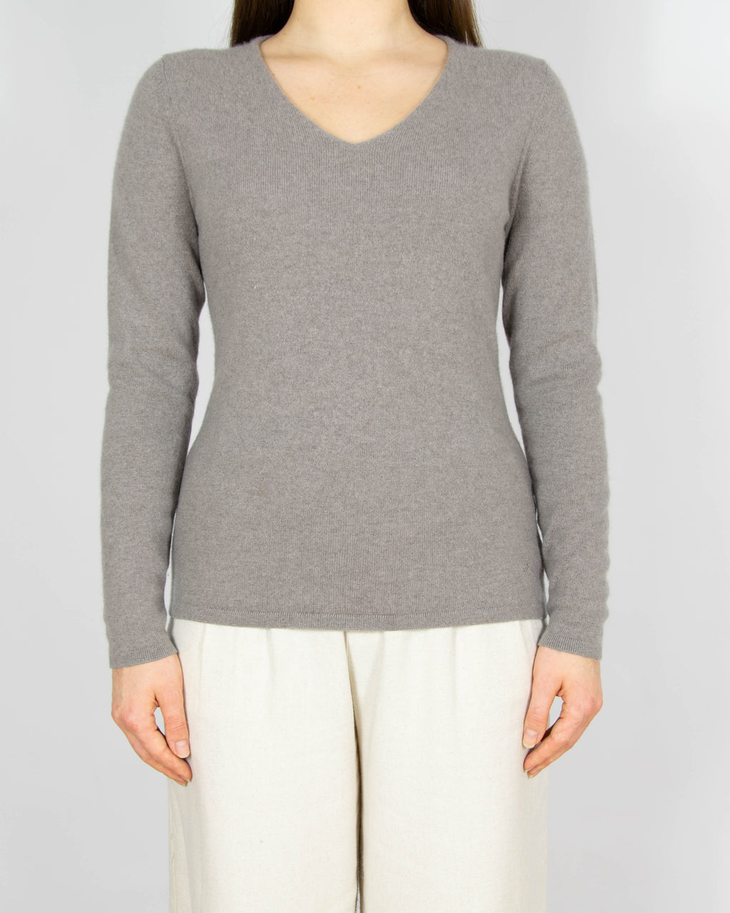 Szarobeżowy kaszmirowy sweter WHITE T - S/M