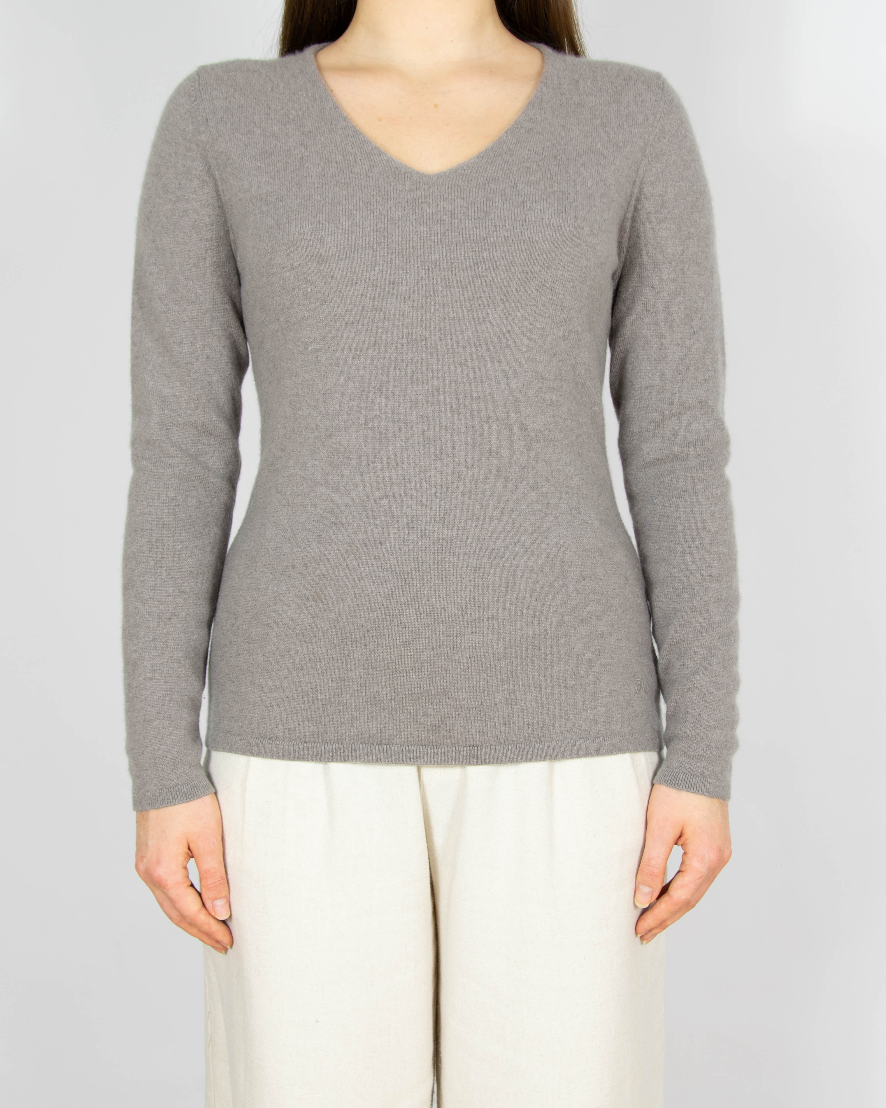 Szarobeżowy kaszmirowy sweter WHITE T - S/M