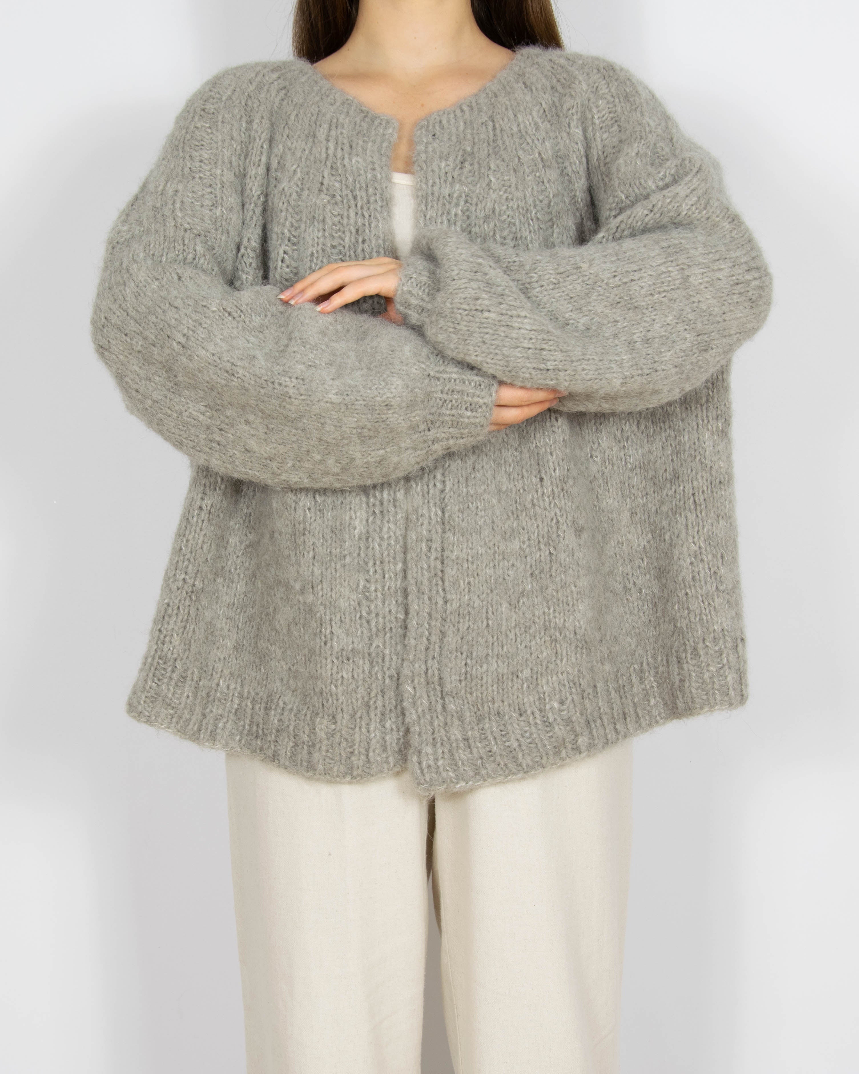 Szary wełniany (alpaka) kardigan Handmade