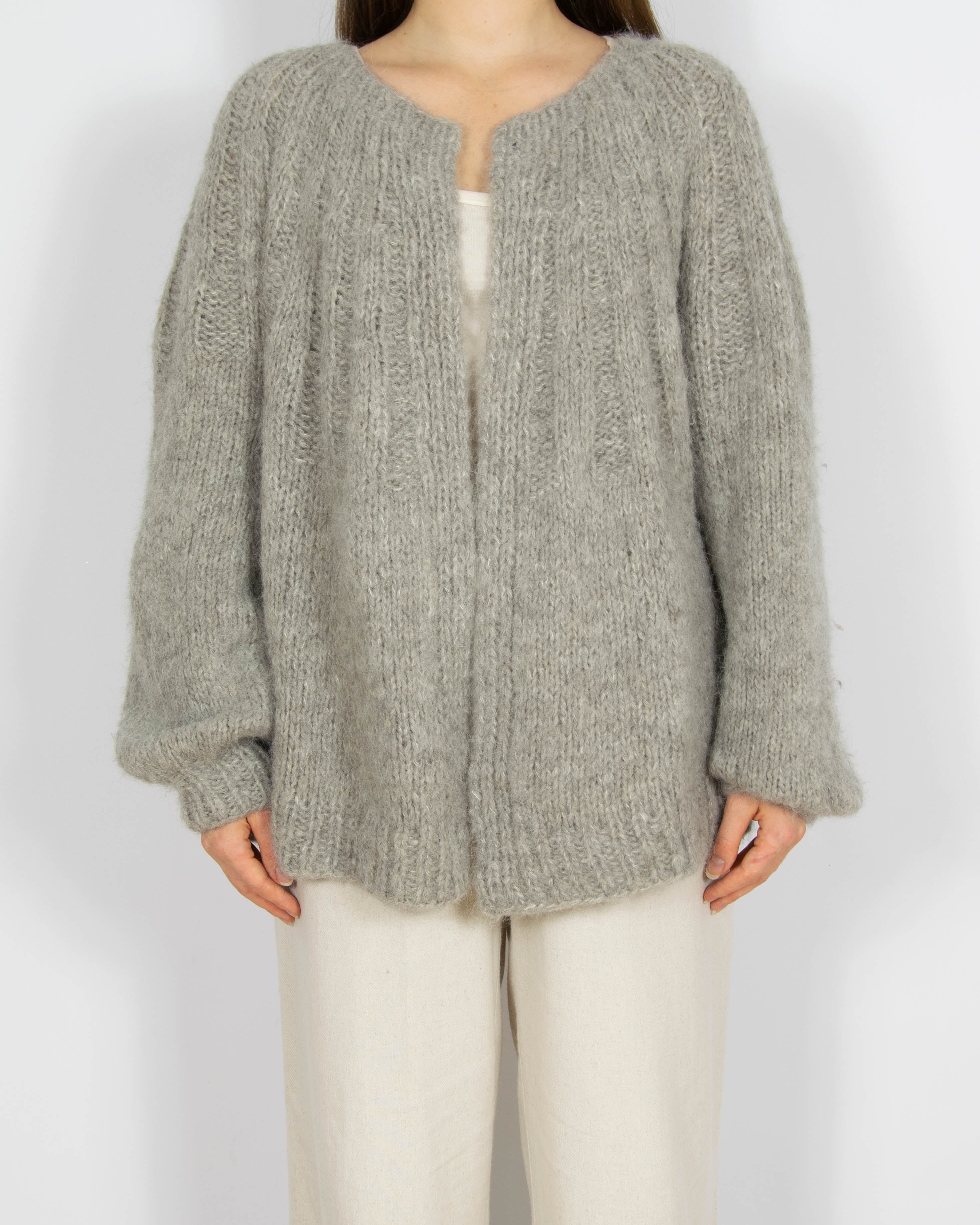 Szary wełniany (alpaka) kardigan Handmade