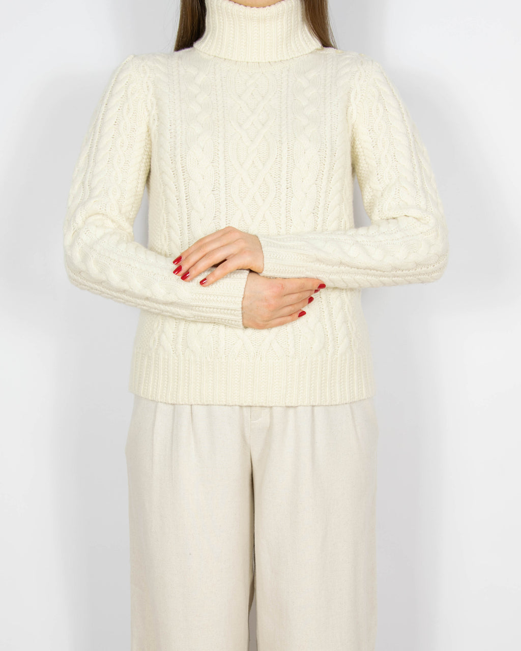 Kremowy wełniany sweter z kaszmirem Ralph Lauren - XS/S