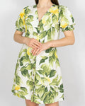 Biała (len + wiskoza) sukienka w cytryny H&M