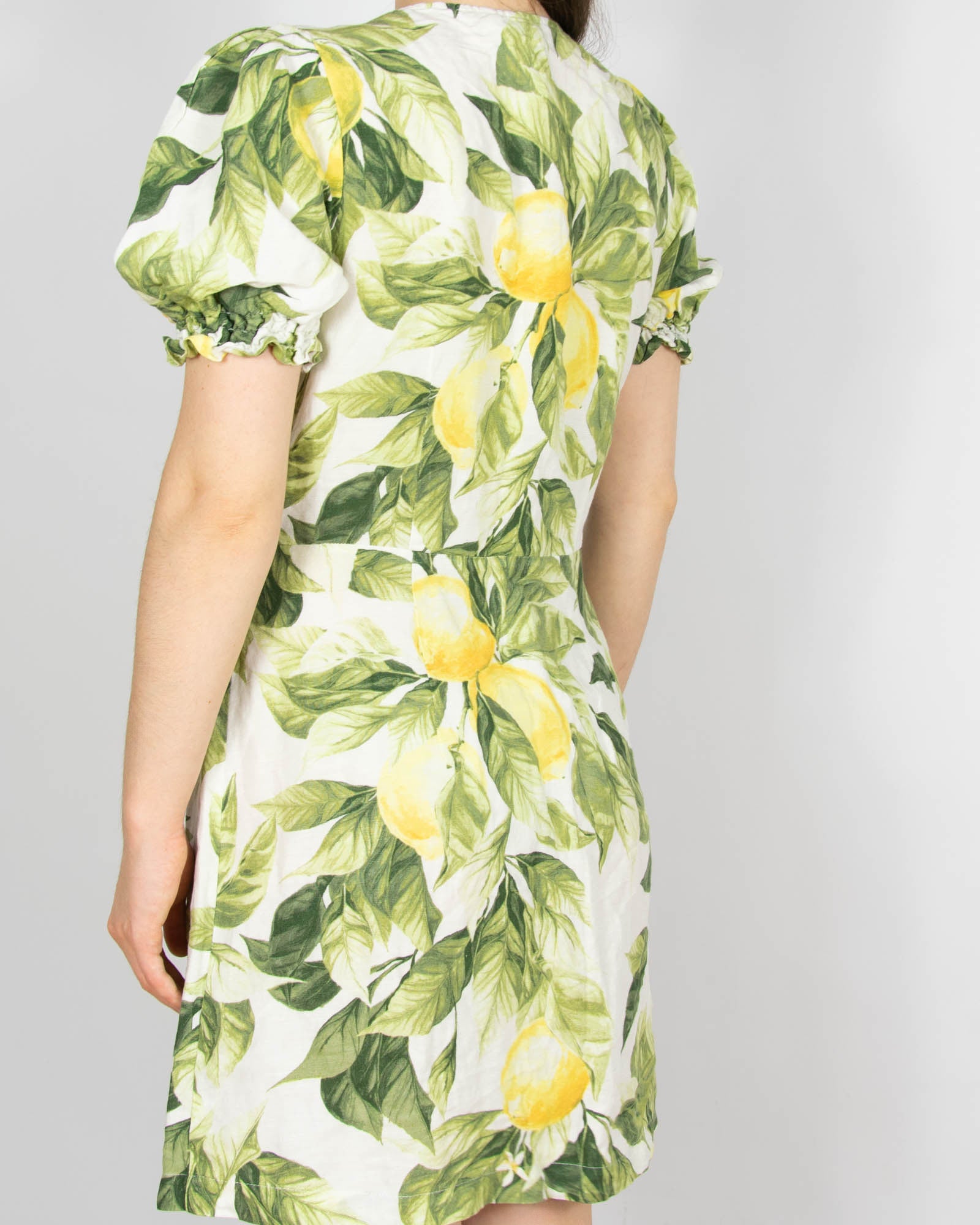 Biała (len + wiskoza) sukienka w cytryny H&M - M