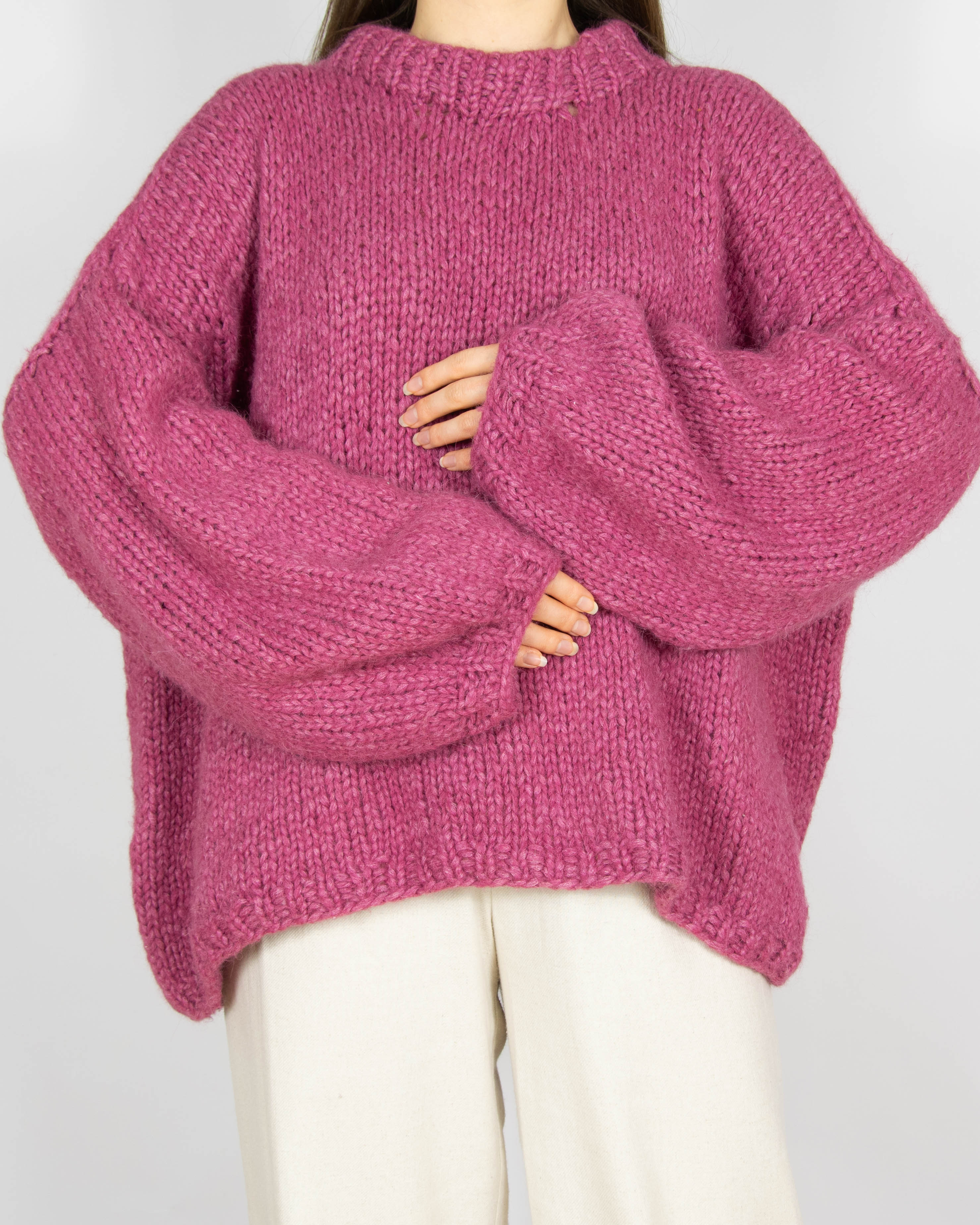 Wiśniowy wełniany (alpaka) sweter Handmade