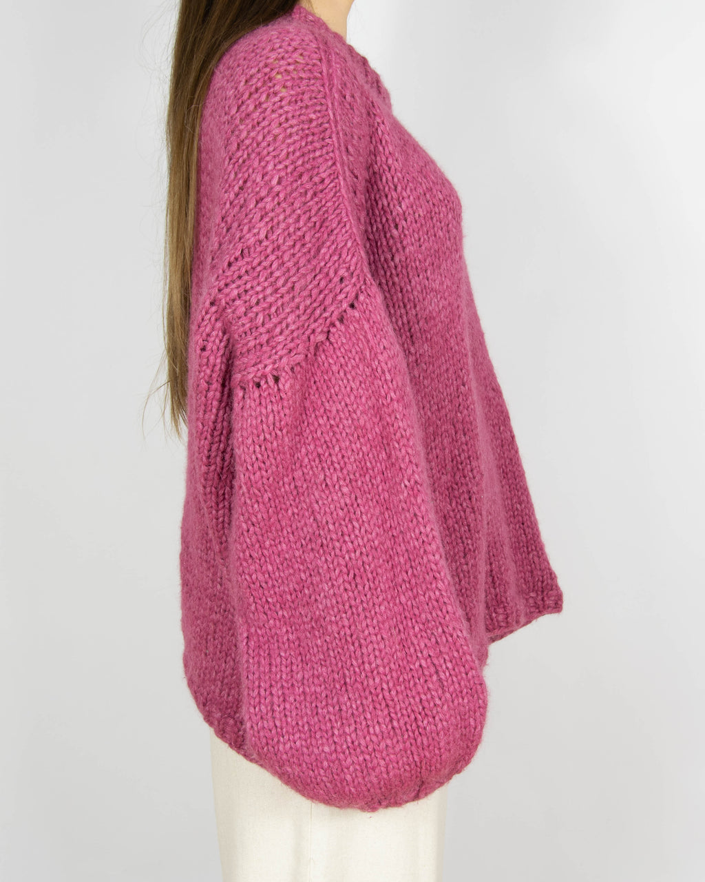 Wiśniowy wełniany (alpaka) sweter Handmade