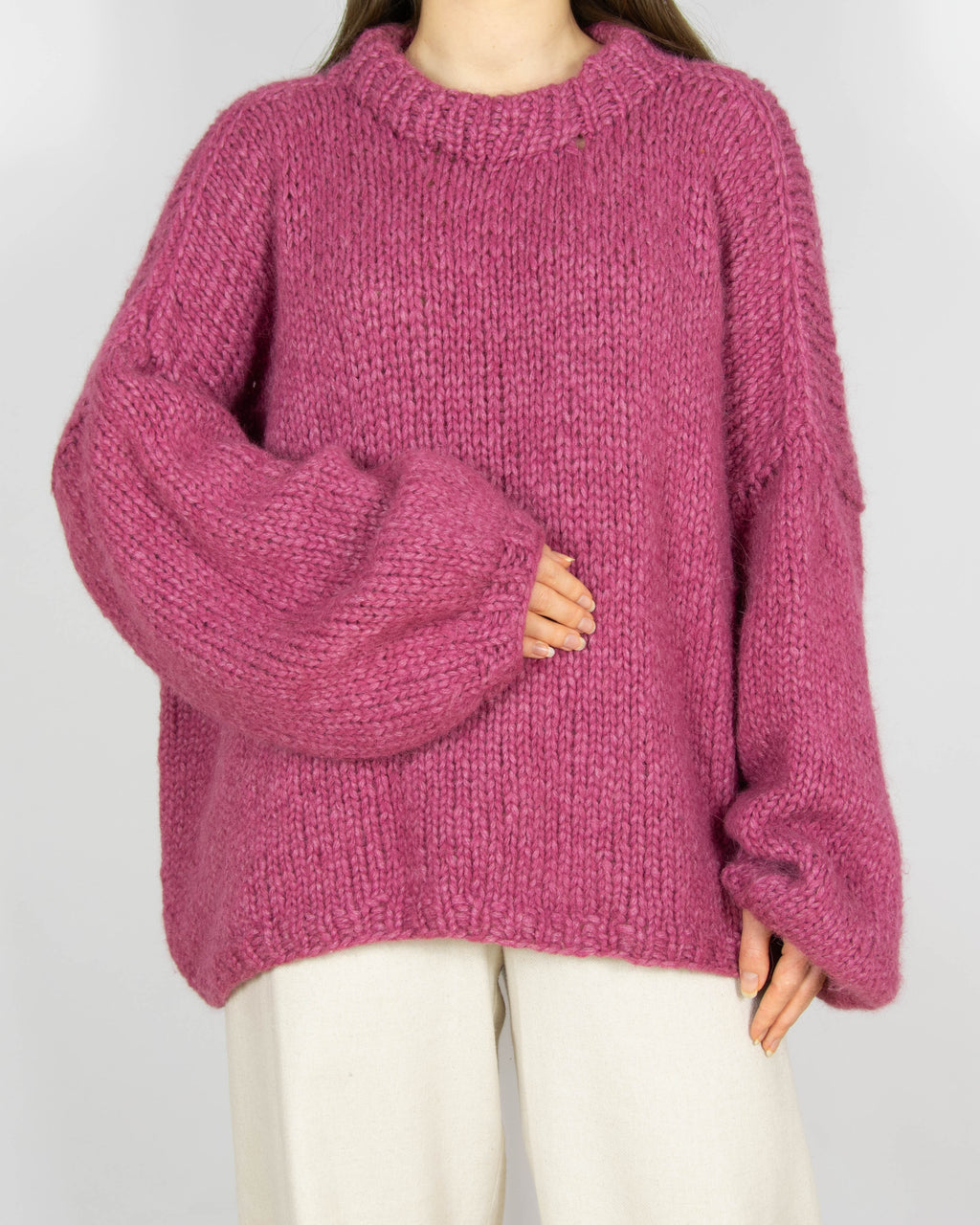 Wiśniowy wełniany (alpaka) sweter Handmade