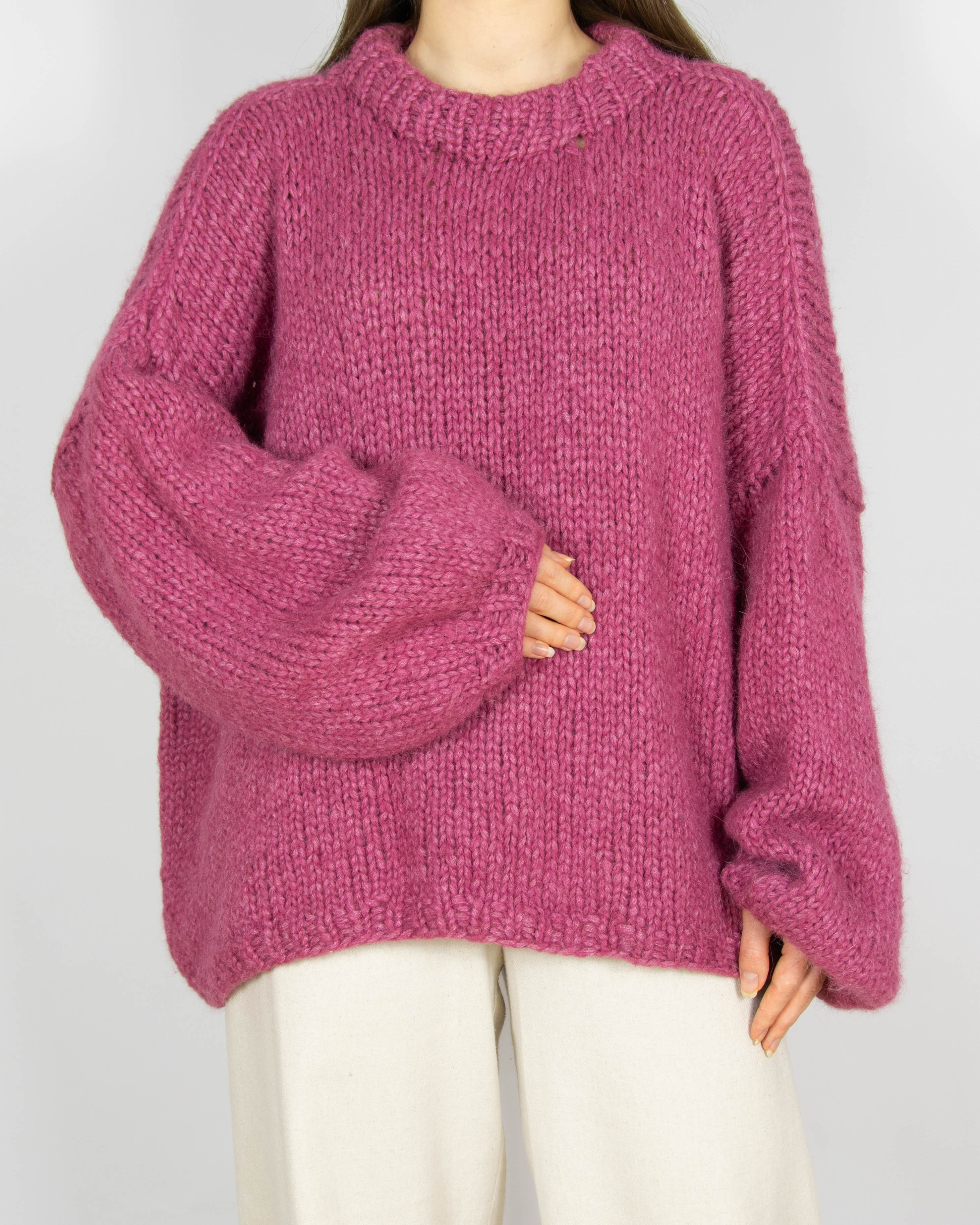 Wiśniowy wełniany (alpaka) sweter Handmade