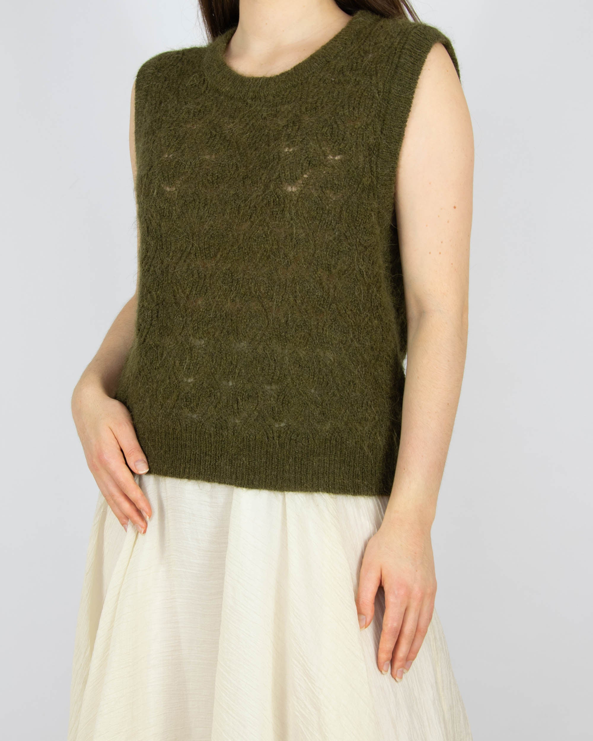 Ciemnozielona khaki (alpaka + wełna) kamizelka SOAKED - L