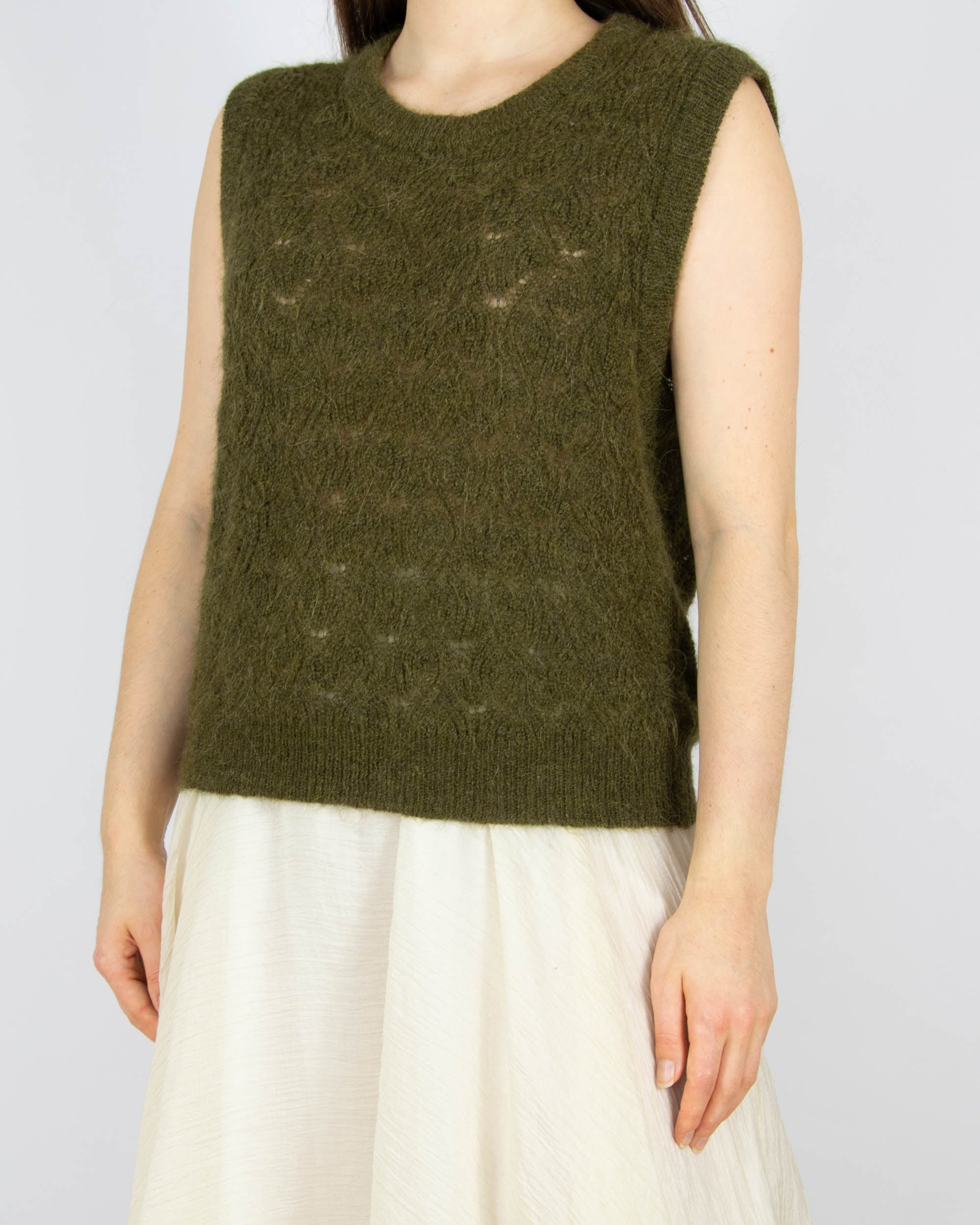 Ciemnozielona khaki (alpaka + wełna) kamizelka SOAKED - L