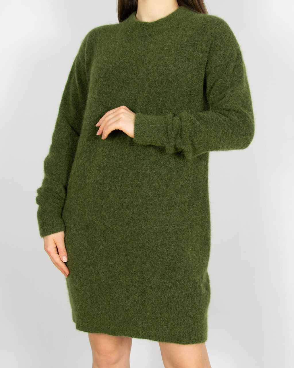 Zielona wełniana (merino + alpaka) sukienka - S