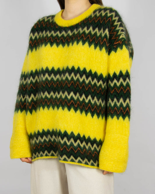 Zielono żółty (kid moher + wełna) sweter American Vintage - TU (one size)