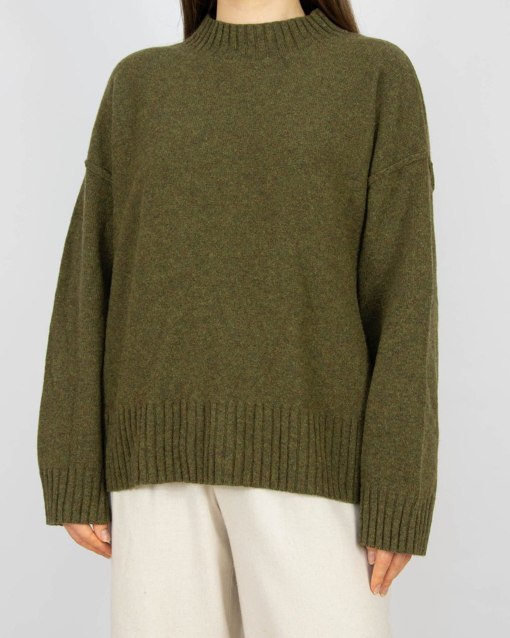 Oliwkowy khaki (wełna jagnięca) sweter WOODLING - XL