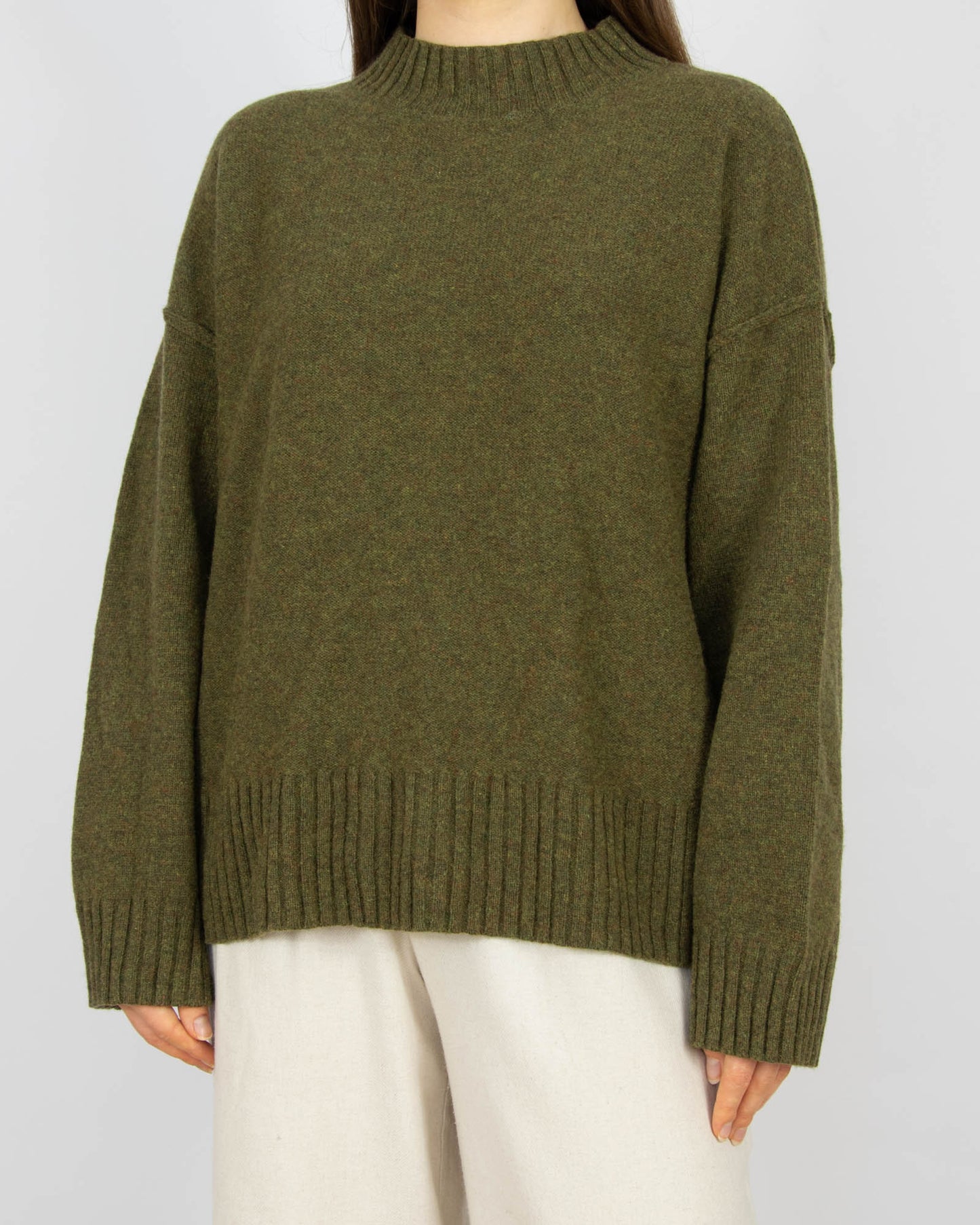 Oliwkowy khaki (wełna jagnięca) sweter WOODLING - XL