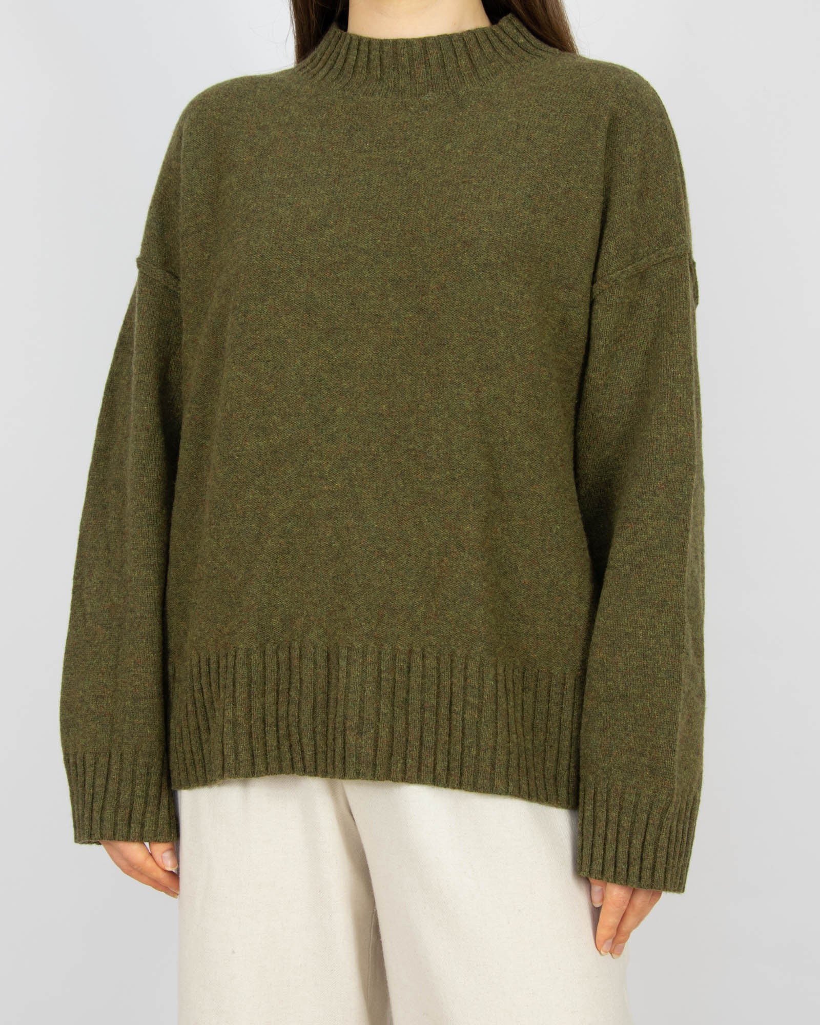 Oliwkowy khaki (wełna jagnięca) sweter WOODLING - XL