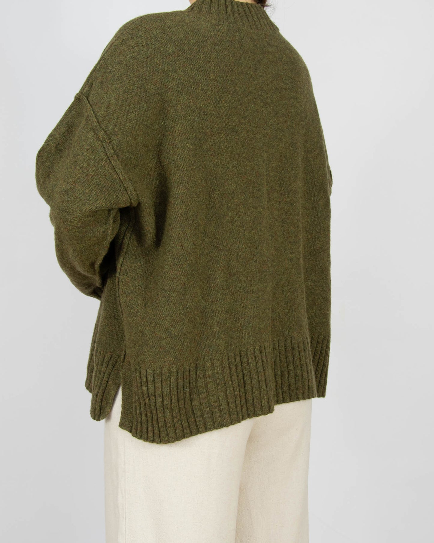 Oliwkowy khaki (wełna jagnięca) sweter WOODLING - XL