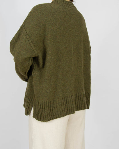 Oliwkowy khaki (wełna jagnięca) sweter WOODLING - XL