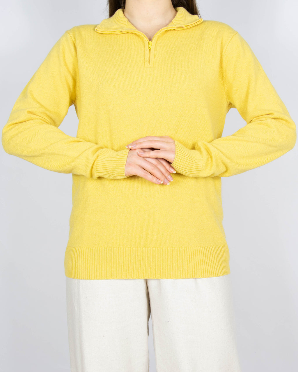 Żółty kaszmirowo jedwabny zapinany sweter Royal Spencer - M/L