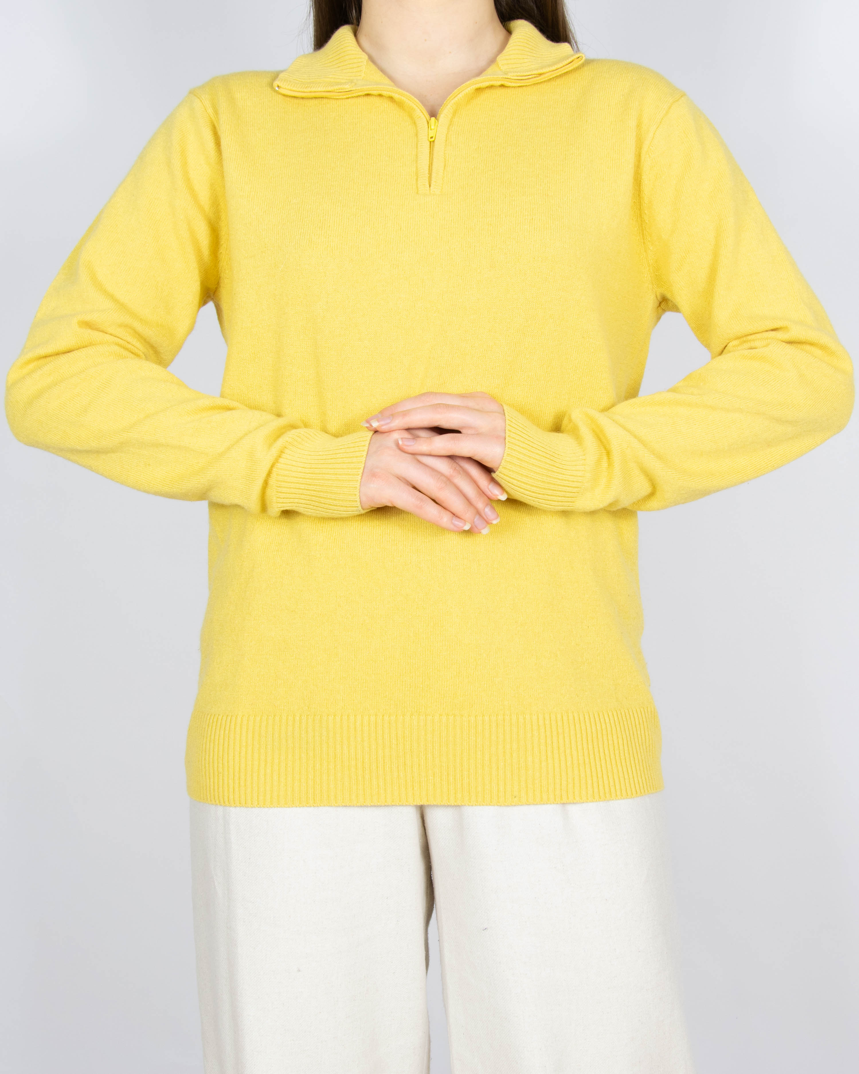 Żółty kaszmirowo jedwabny zapinany sweter Royal Spencer - M/L