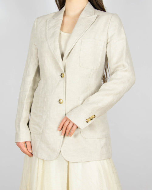 Beżowa lniana marynarka marki premium TIGER OF SWEDEN