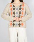 Beżowy kaszmirowy sweter w romby - L