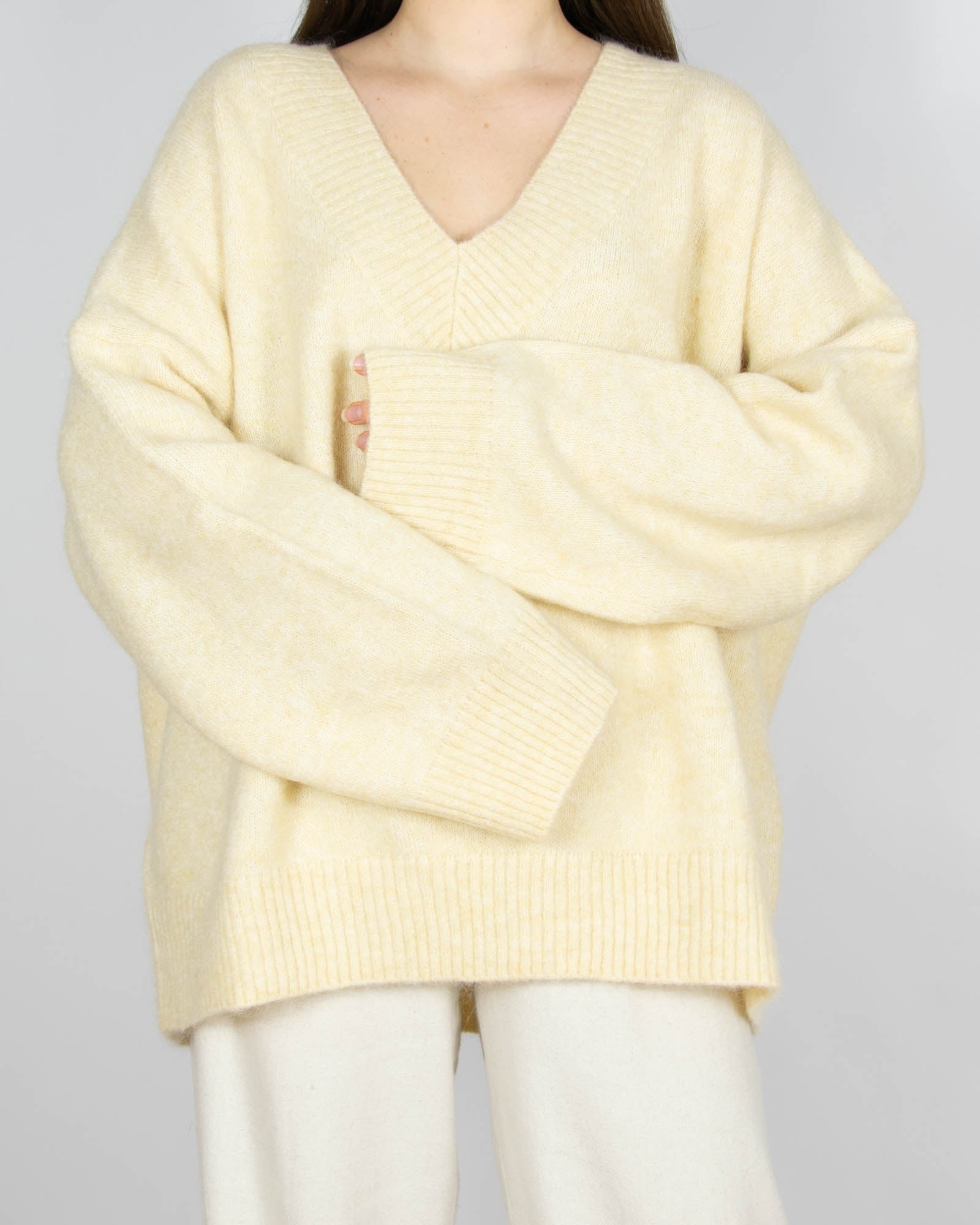 Nowy kremowy wełniany (wełna + moher) sweter - XL