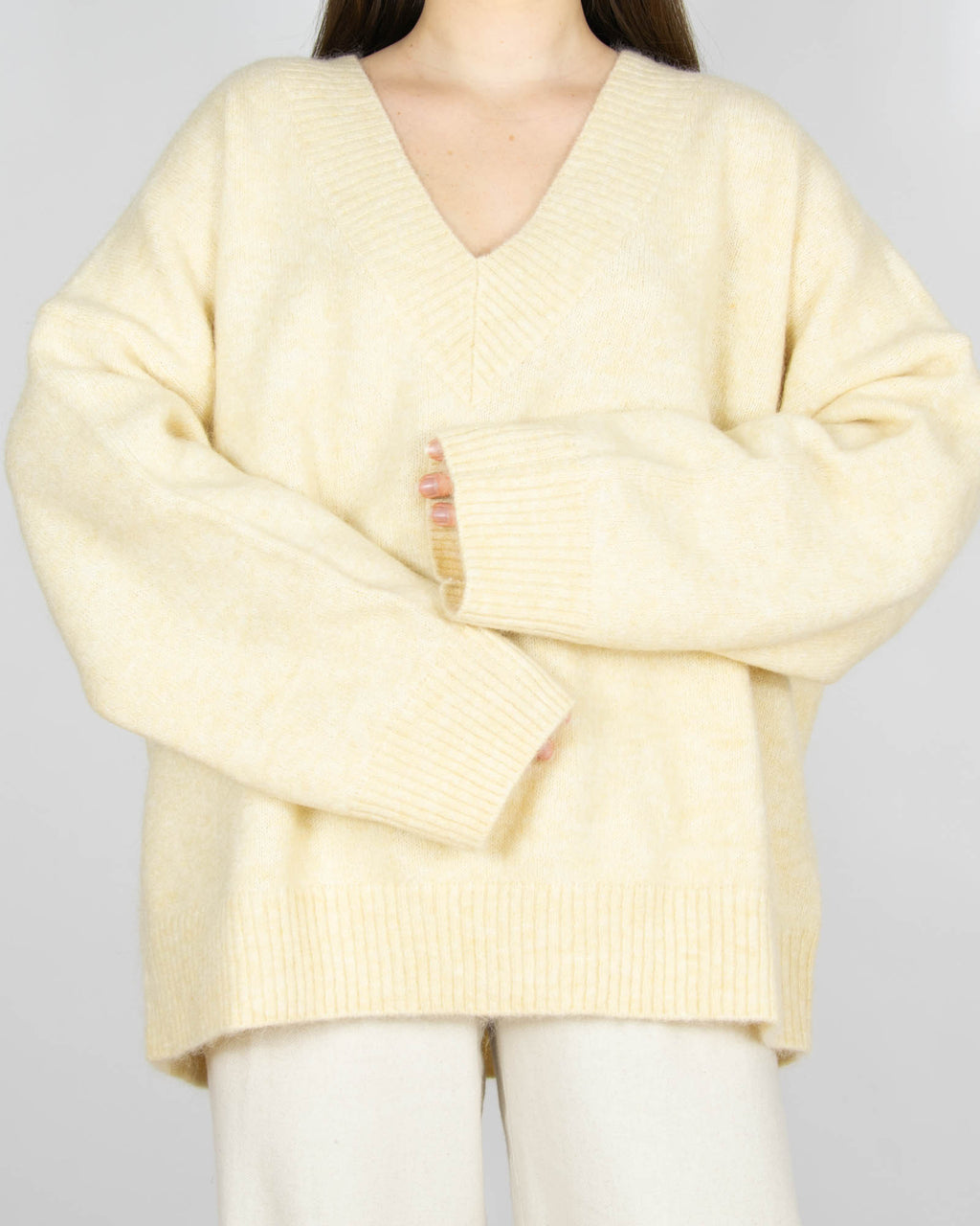 Nowy kremowy wełniany (wełna + moher) sweter - XL