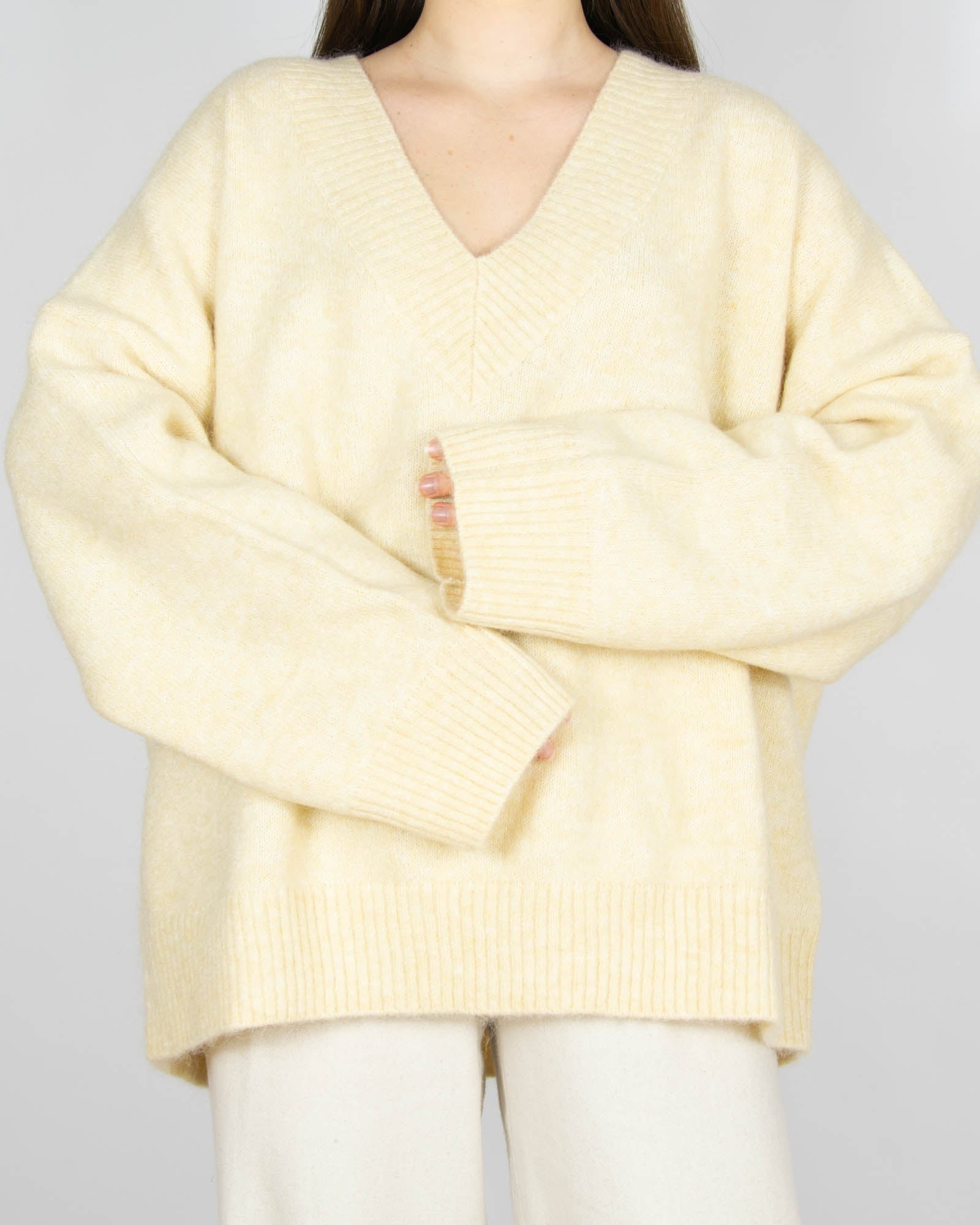 Nowy kremowy wełniany (wełna + moher) sweter - XL