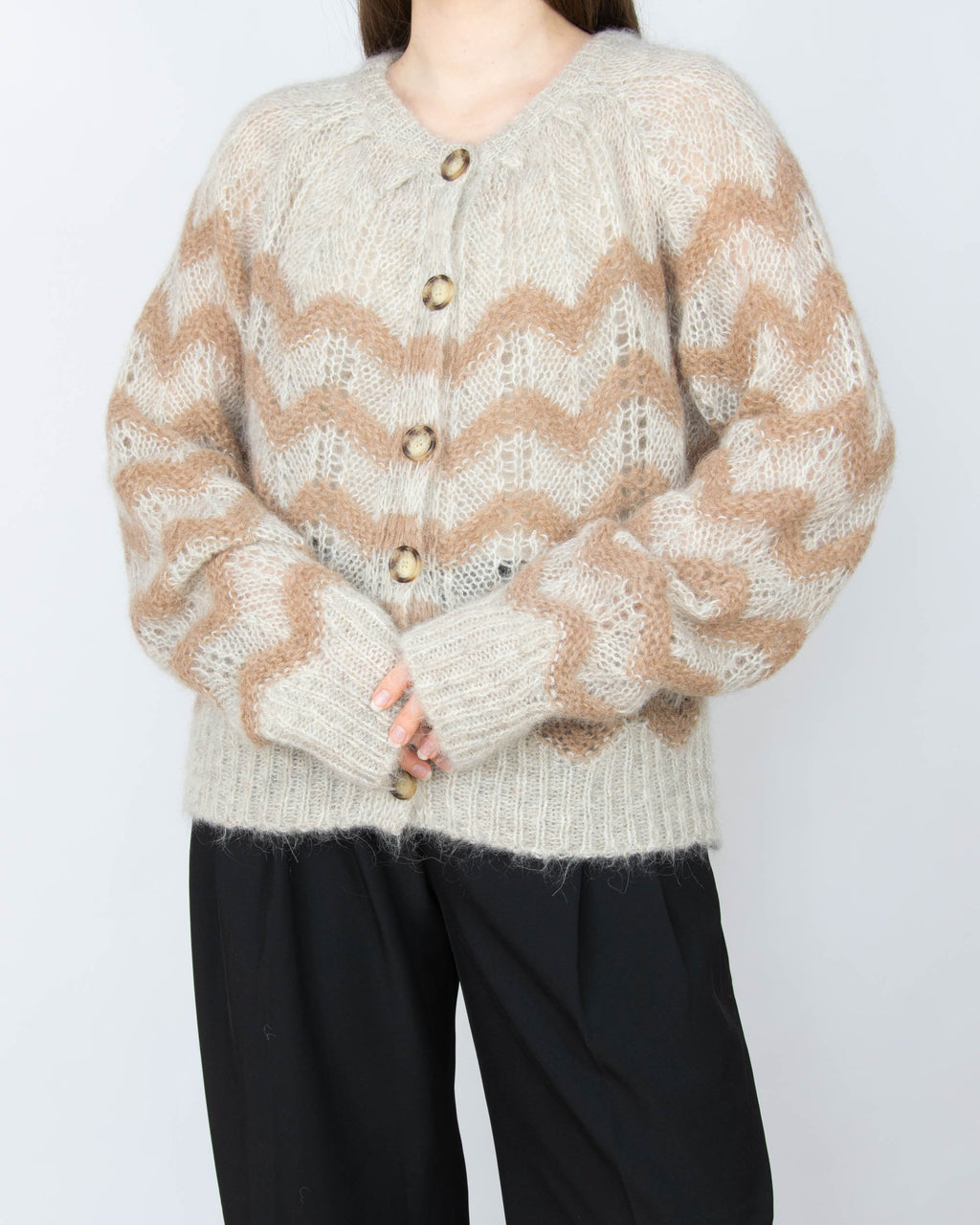 Beżowy (moher + alpaka) kardigan marki SECOND FEMALE