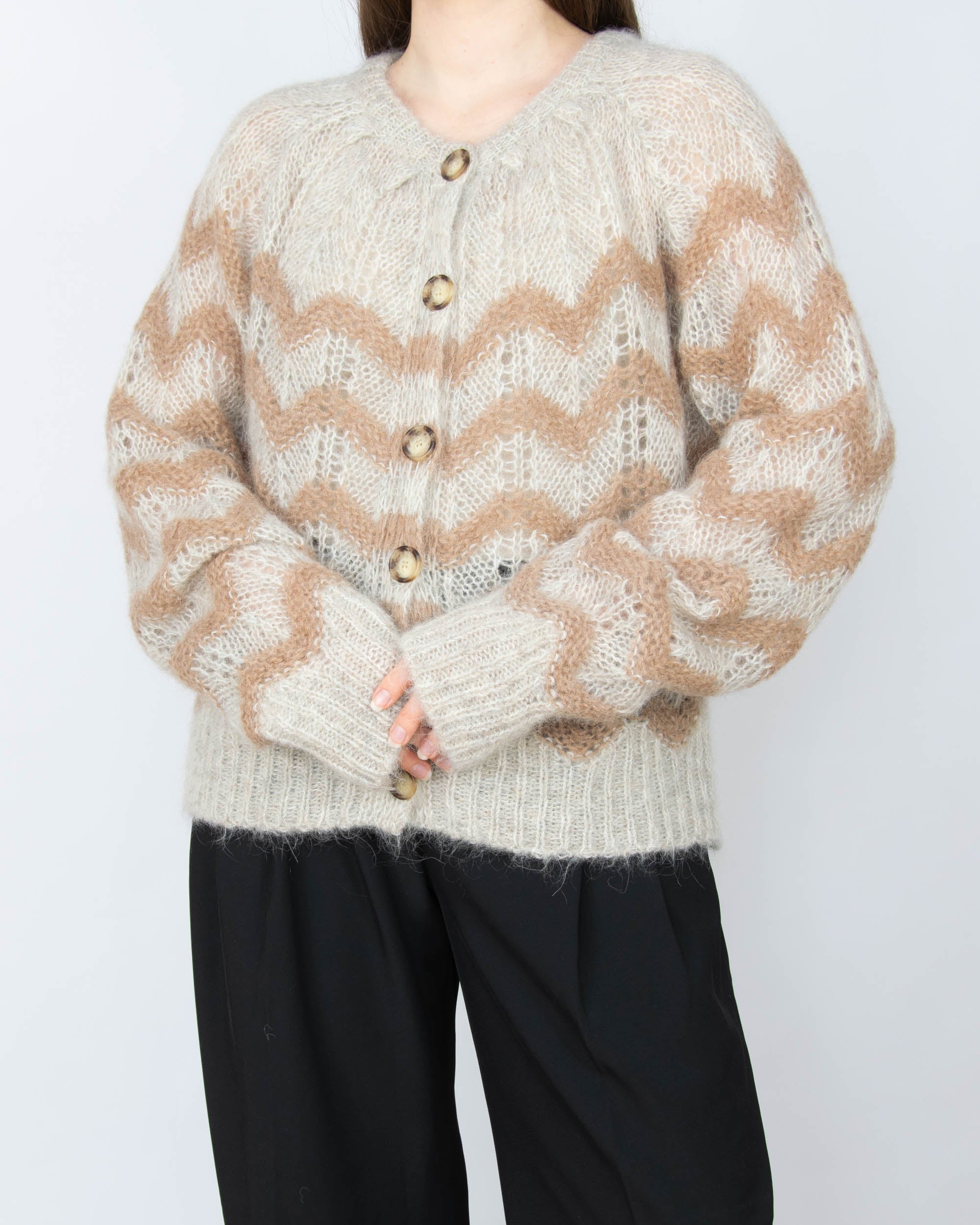 Beżowy (moher + alpaka) kardigan marki SECOND FEMALE